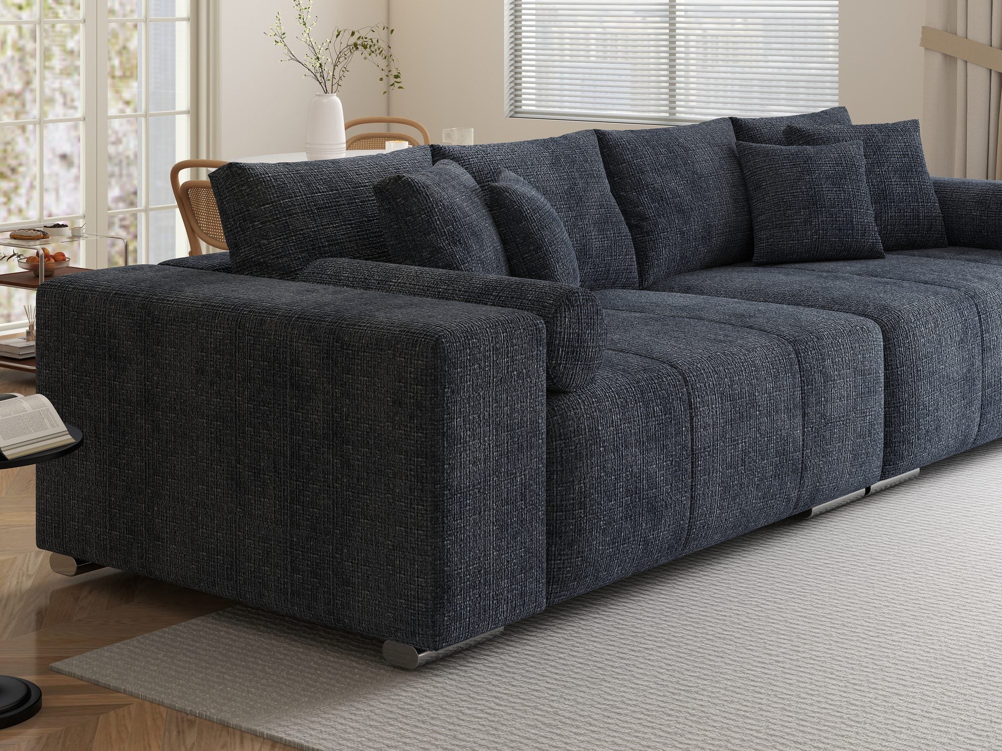 Canapea extensibilă dumonde cu ladă de depozitare si sezut confortabil din spuma high-density, Marbela XXL Cremona Albastru 79 290x100 cm