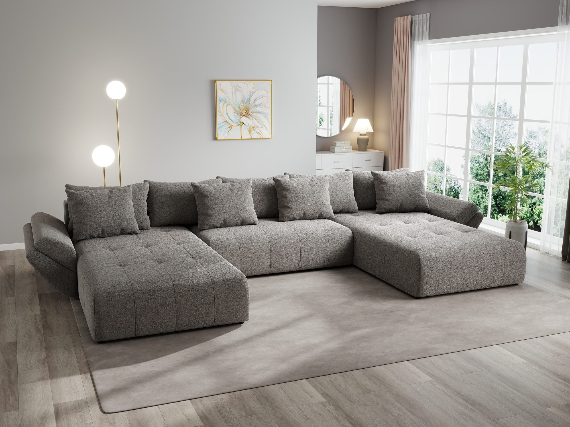 Colțar extensibil dumonde cu ladă de depozitare si sezut confortabil din spuma high-density, Berlin U Monte Gri 16 380x180 cm