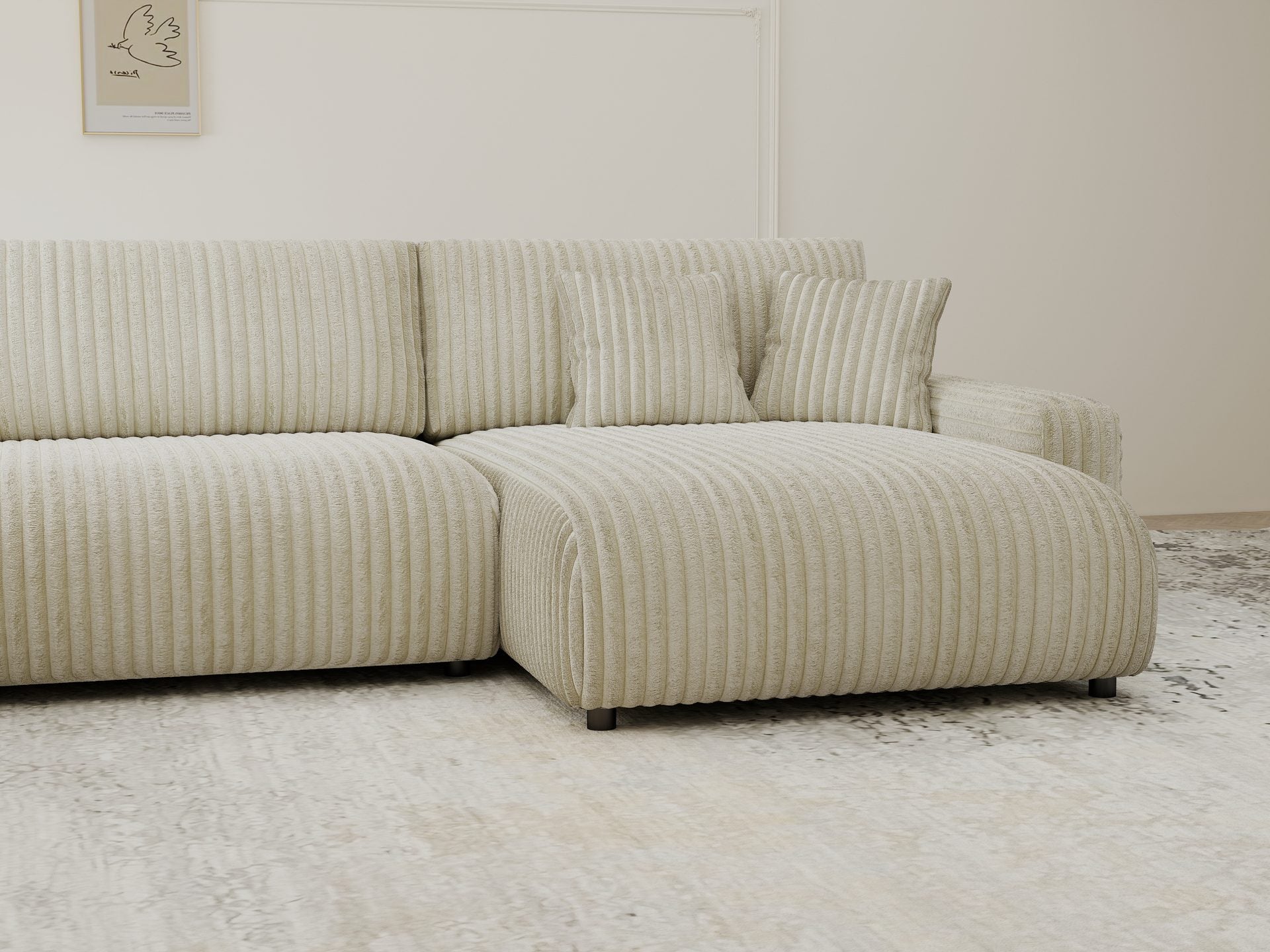 Dumonde kihúzható sarokkanapé tárolórekesszel és kényelmes, nagy sűrűségű habszivacs ülőfelülettel, Sara Tilia bej 332x170 cm