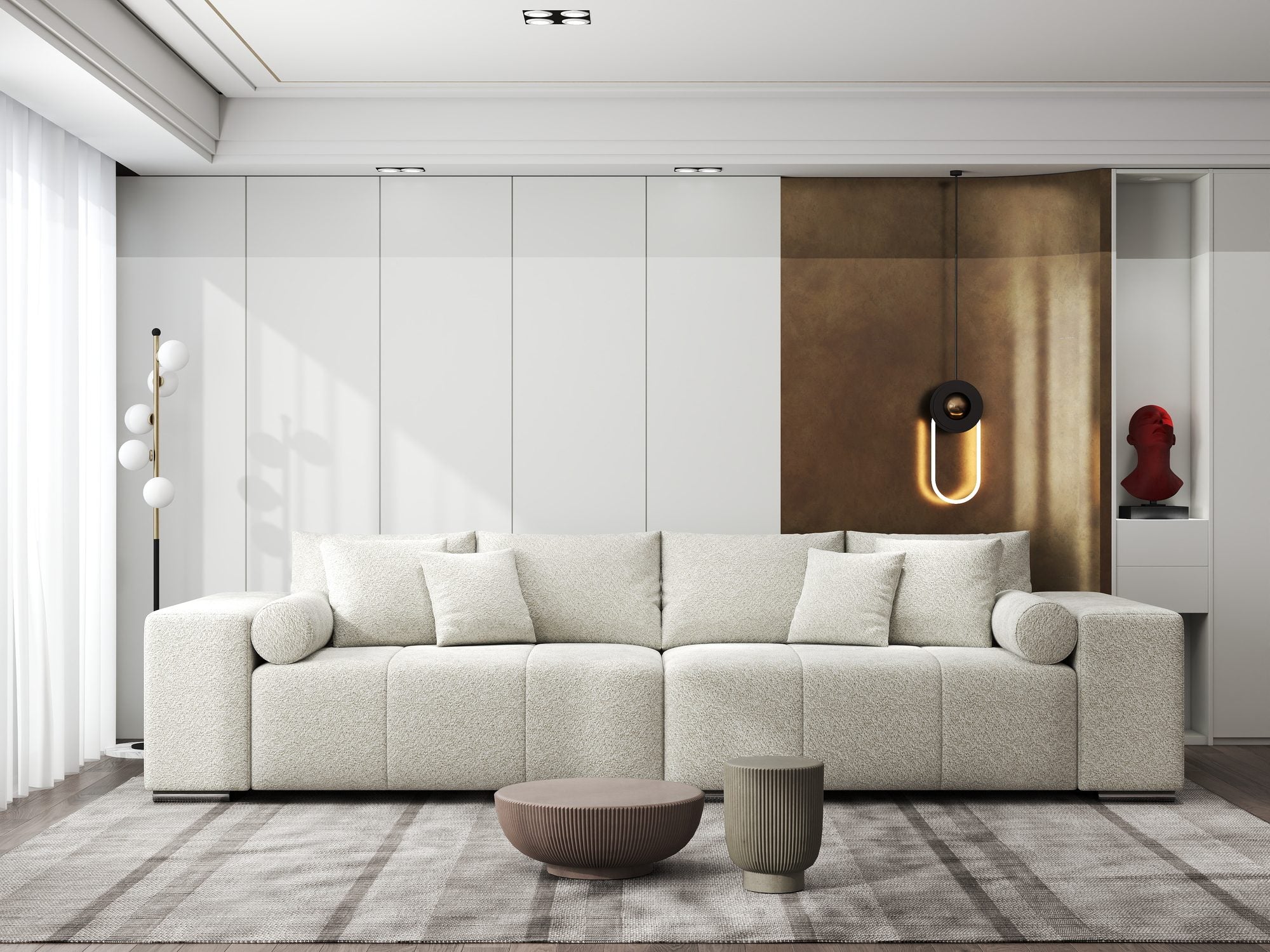 Canapea extensibilă dumonde cu ladă de depozitare si sezut confortabil din spuma high-density, Marbela XXL Arena Bej 20 290x100 cm