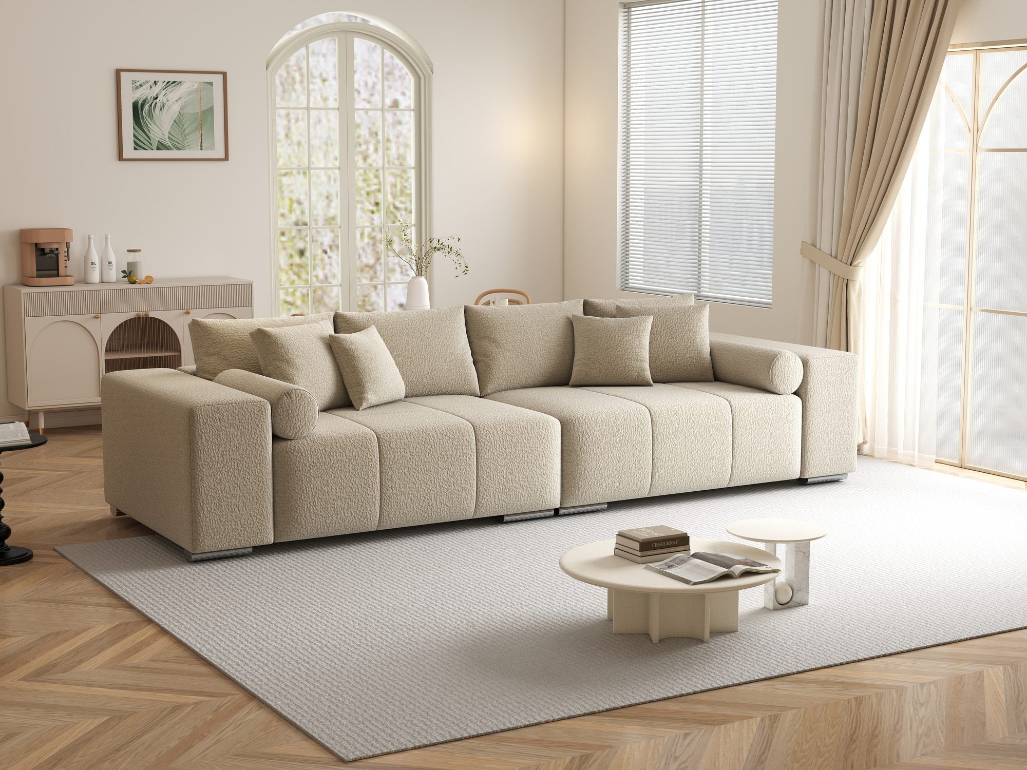 Canapea extensibilă dumonde cu ladă de depozitare si sezut confortabil din spuma high-density, Marbela XXL Jaguar Bej 4 290x100 cm