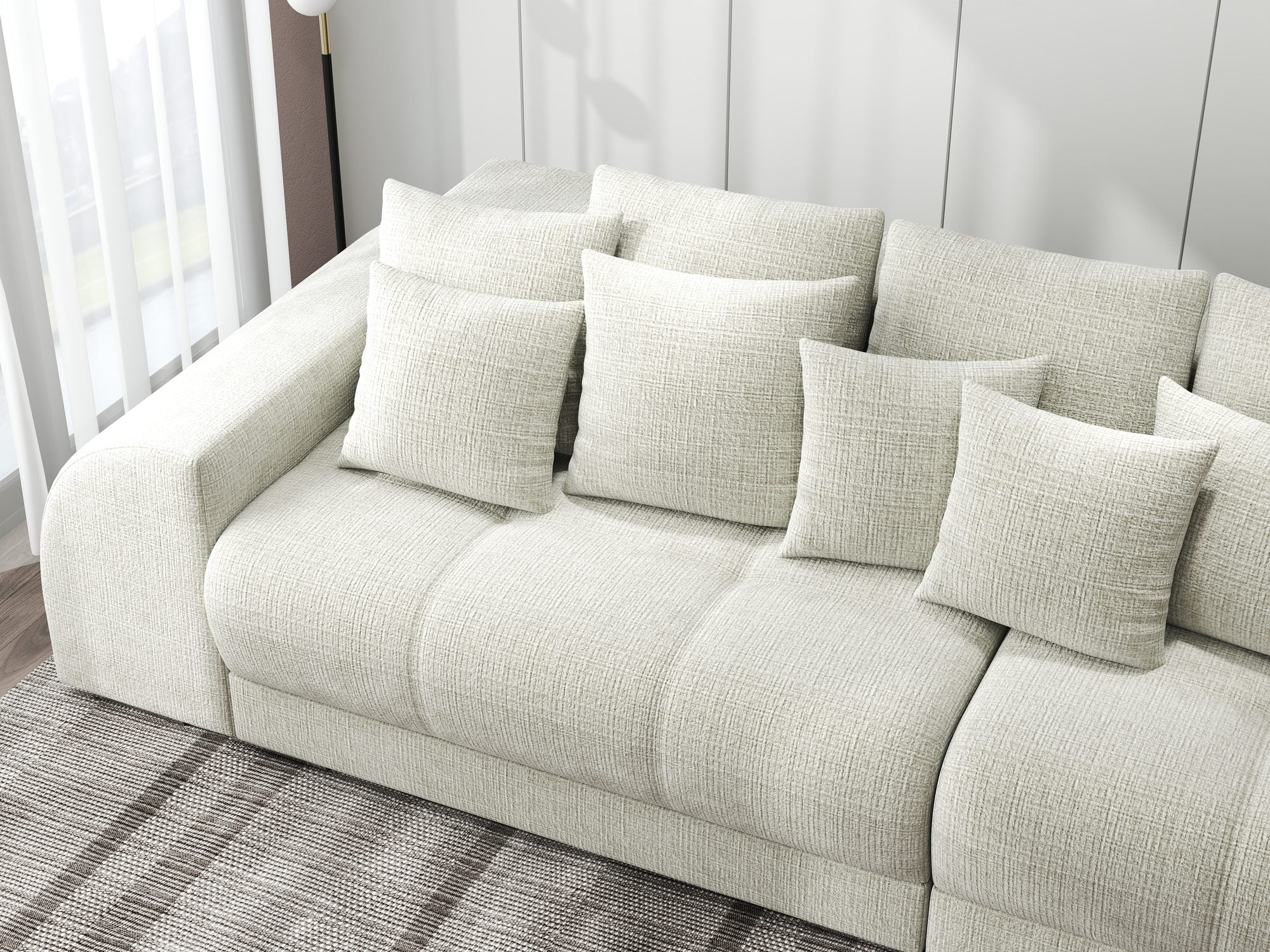 Canapea extensibilă dumonde cu 2 lăzi de depozitare si sezut confortabil din spuma high-density, Verona Cremona Alb 1 310x100 cm
