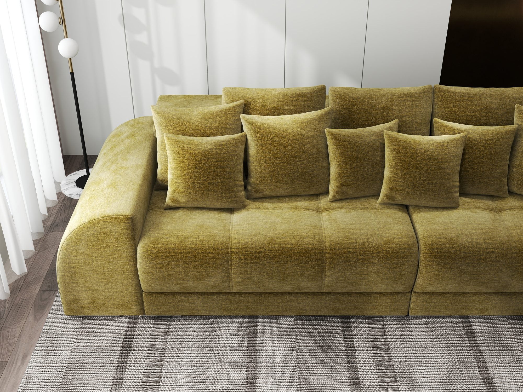 Canapea extensibilă dumonde cu 2 lăzi de depozitare si sezut confortabil din spuma high-density, Verona Monolith Verde Olive 38 310x100 cm
