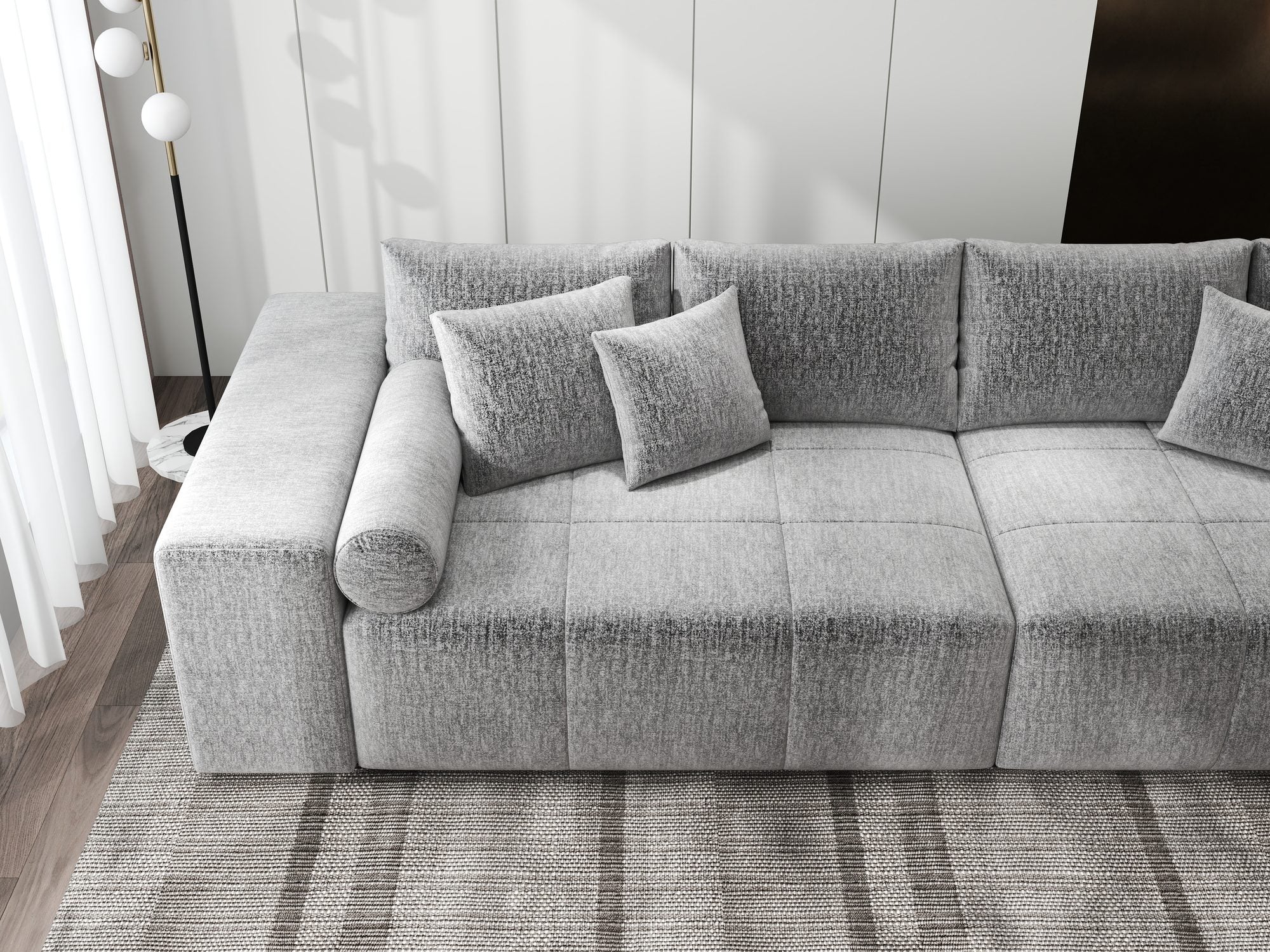 Canapea extensibilă dumonde cu ladă de depozitare si sezut confortabil din spuma high-density, Marbela XXL Monolith Gri 85 290x100 cm