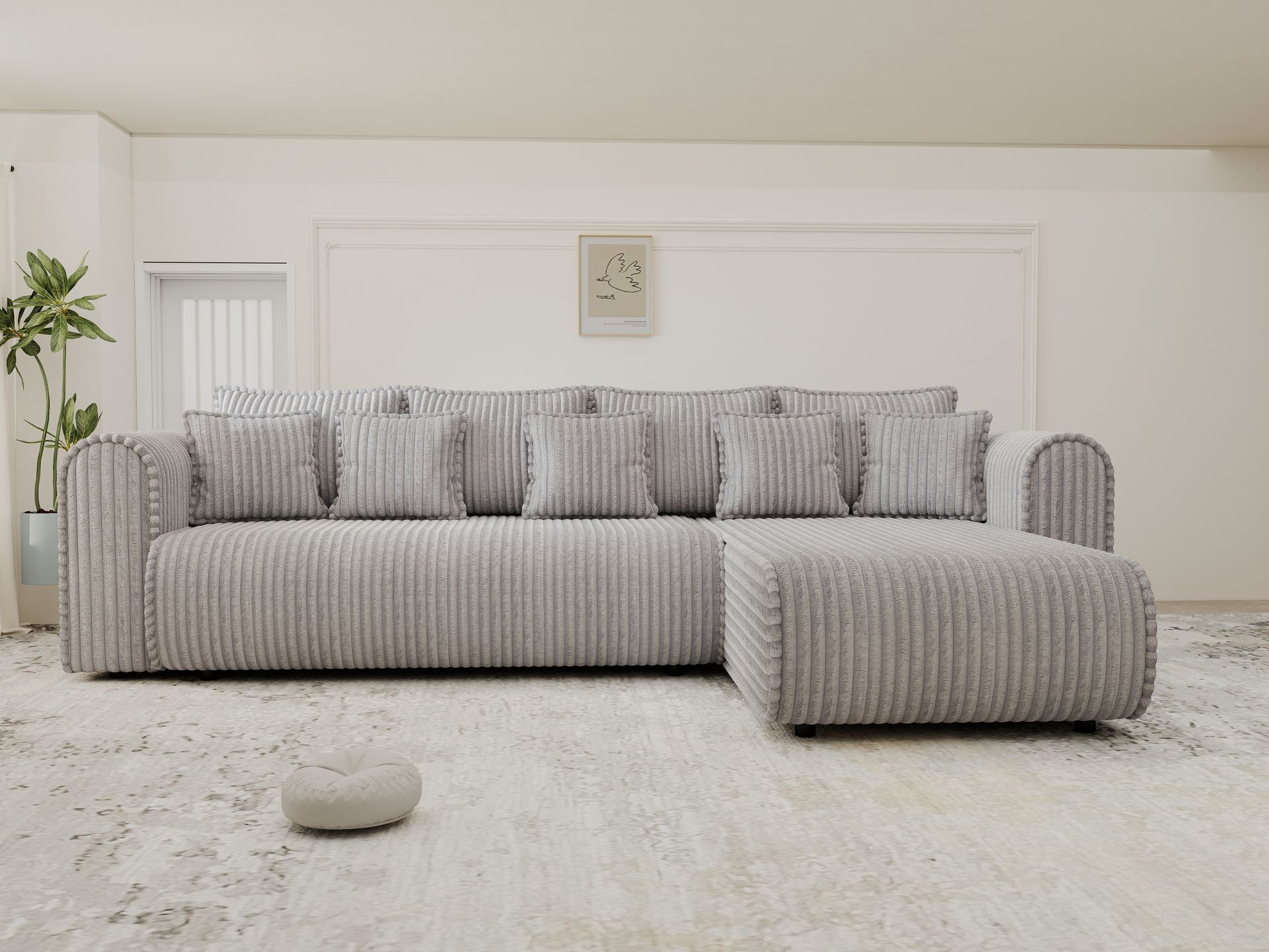 Colțar extensibil dumonde cu ladă de depozitare si sezut confortabil din spuma high-density, Monaco XL Tilia Dove II 340x185 cm