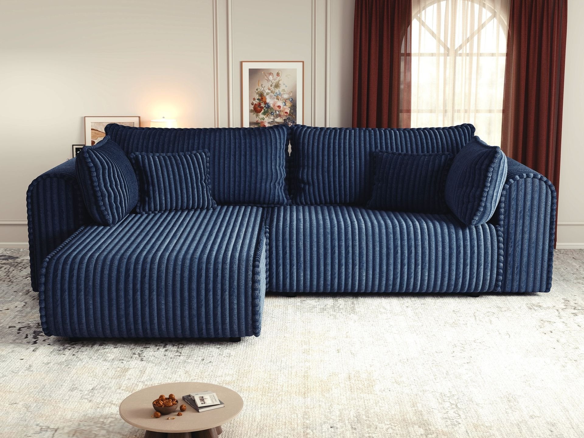 Colțar extensibil dumonde cu ladă de depozitare si sezut confortabil din spuma high-density, Monaco L Tilia Albastru 270x100 cm