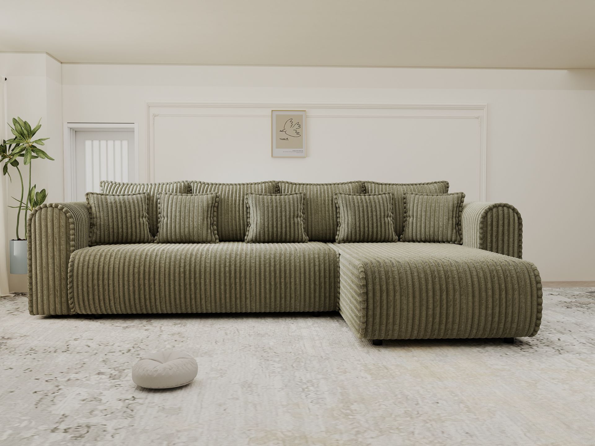 Colțar extensibil dumonde cu ladă de depozitare si sezut confortabil din spuma high-density, Monaco XL Tilia Olive II 340x185 cm