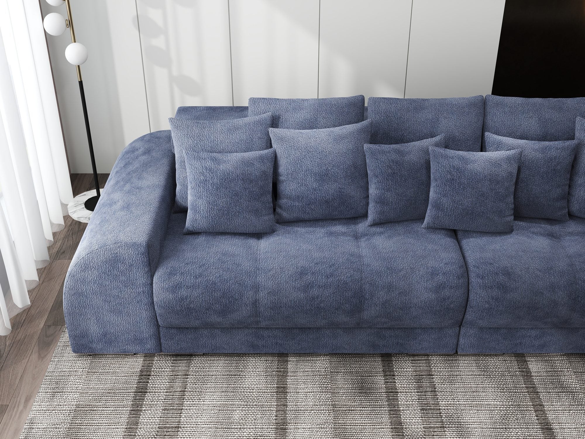 Canapea extensibilă dumonde cu 2 lăzi de depozitare si sezut confortabil din spuma high-density, Verona Vibe Albastru 79 310x100 cm