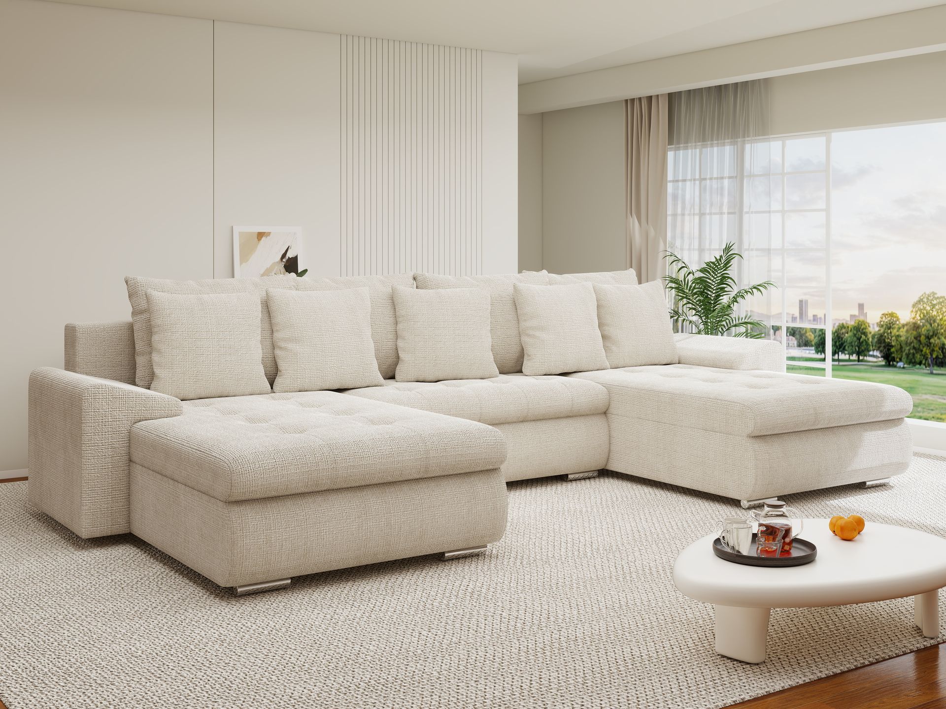 Colțar extensibil dumonde cu ladă de depozitare si sezut confortabil din spuma high-density, Leonardo U Cremona Gri Deschis 02 360x185 cm