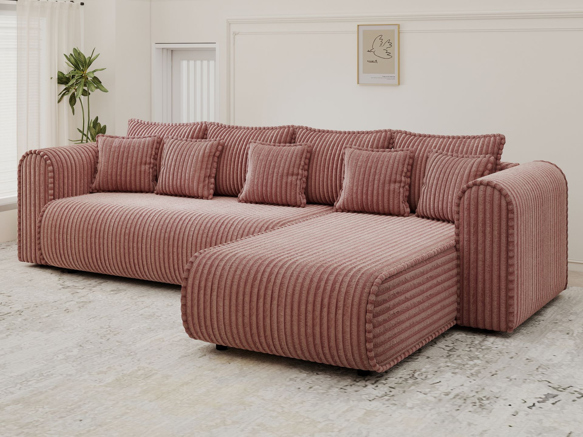 Colțar extensibil dumonde cu ladă de depozitare si sezut confortabil din spuma high-density, Monaco XL Tilia Roz II 340x185 cm