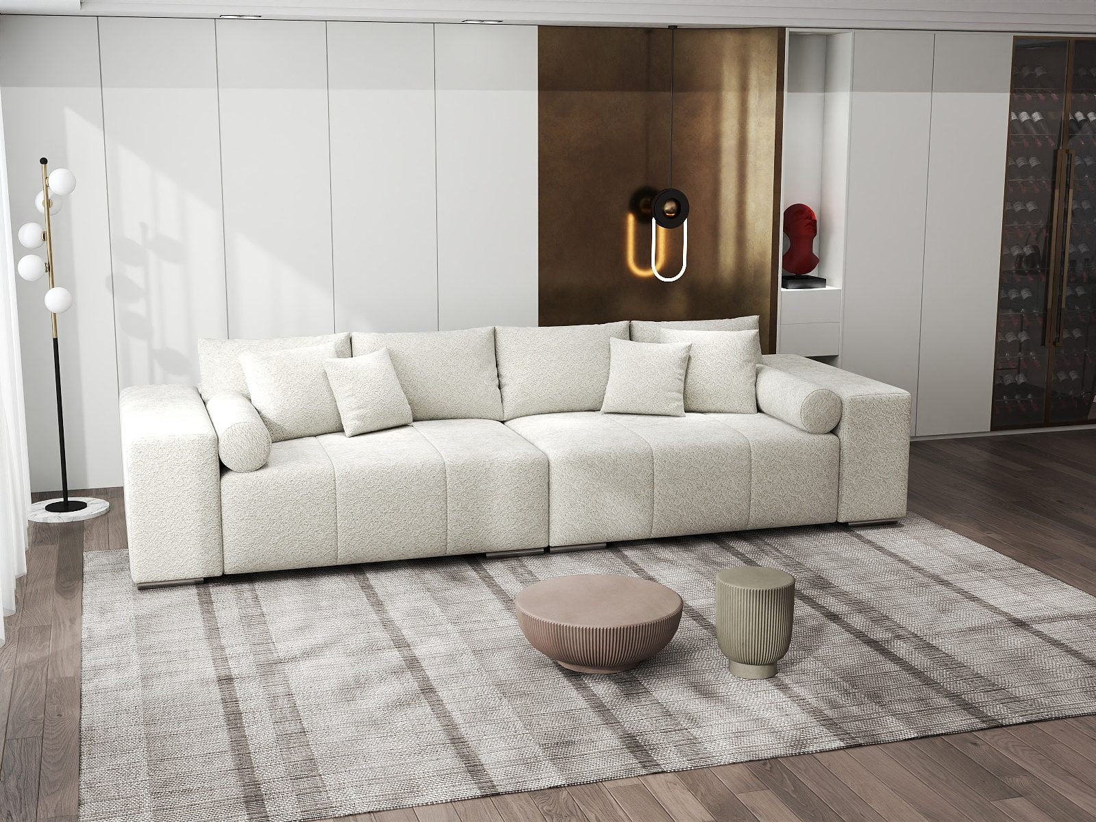 Canapea extensibilă dumonde cu ladă de depozitare si sezut confortabil din spuma high-density, Marbela XXL Arena Bej 20 290x100 cm