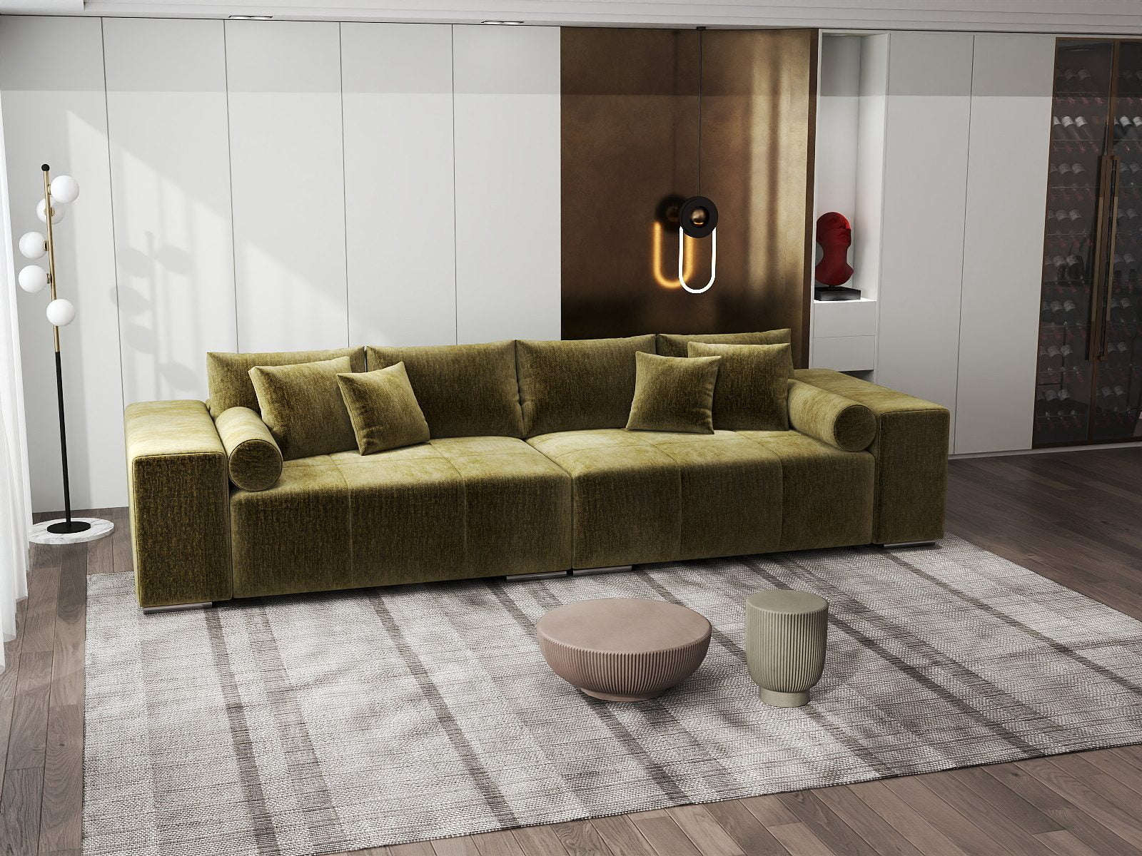 Canapea extensibilă dumonde cu ladă de depozitare si sezut confortabil din spuma high-density, Marbela XXL Monolith Verde Olive 38 290x100 cm
