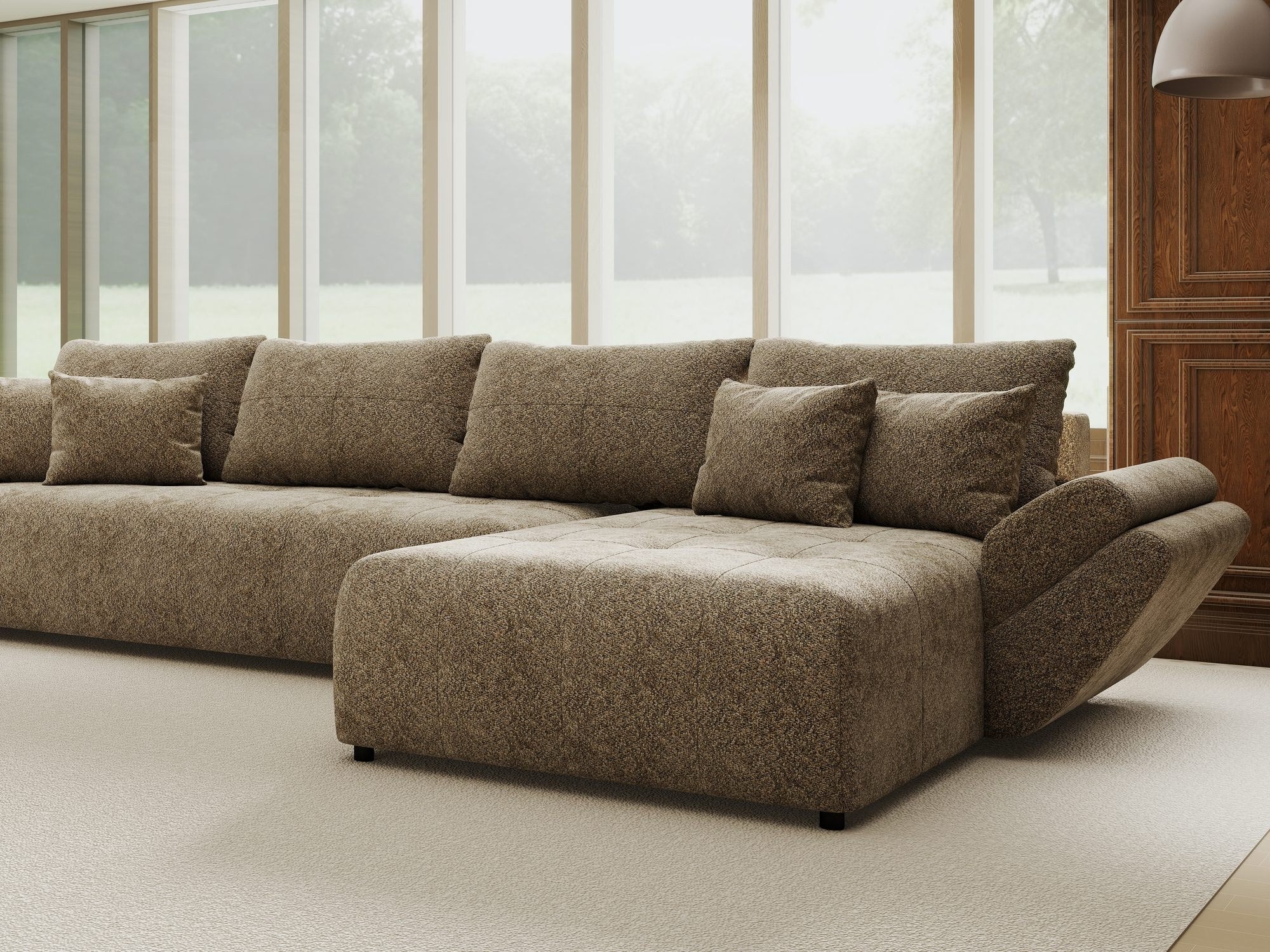 Colțar extensibil dumonde cu ladă de depozitare si sezut confortabil din spuma high-density, Berlin XL Arena Bej 4 II 350x185 cm