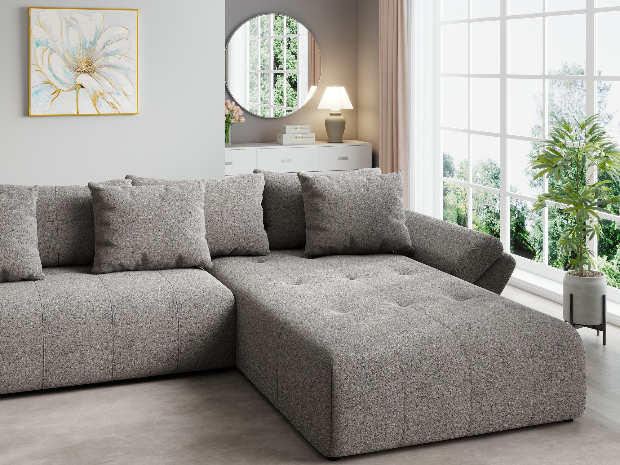 Colțar extensibil dumonde cu ladă de depozitare si sezut confortabil din spuma high-density, Berlin U Monte Gri 16 380x180 cm