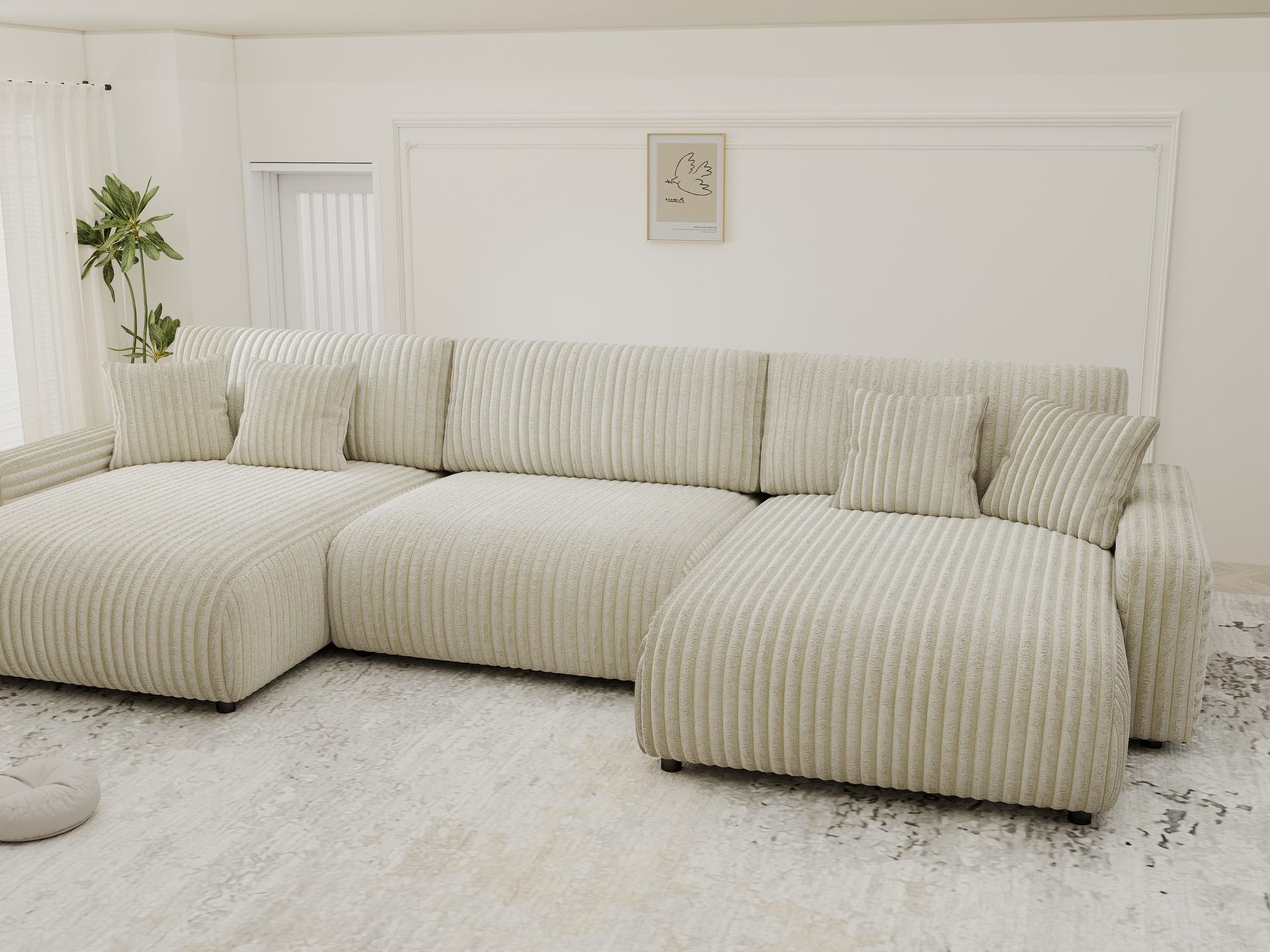 Dumonde kihúzható sarokkanapé tárolórekesszel és kényelmes, nagy sűrűségű habszivacs ülőfelülettel, Sara Tilia bej 332x170 cm