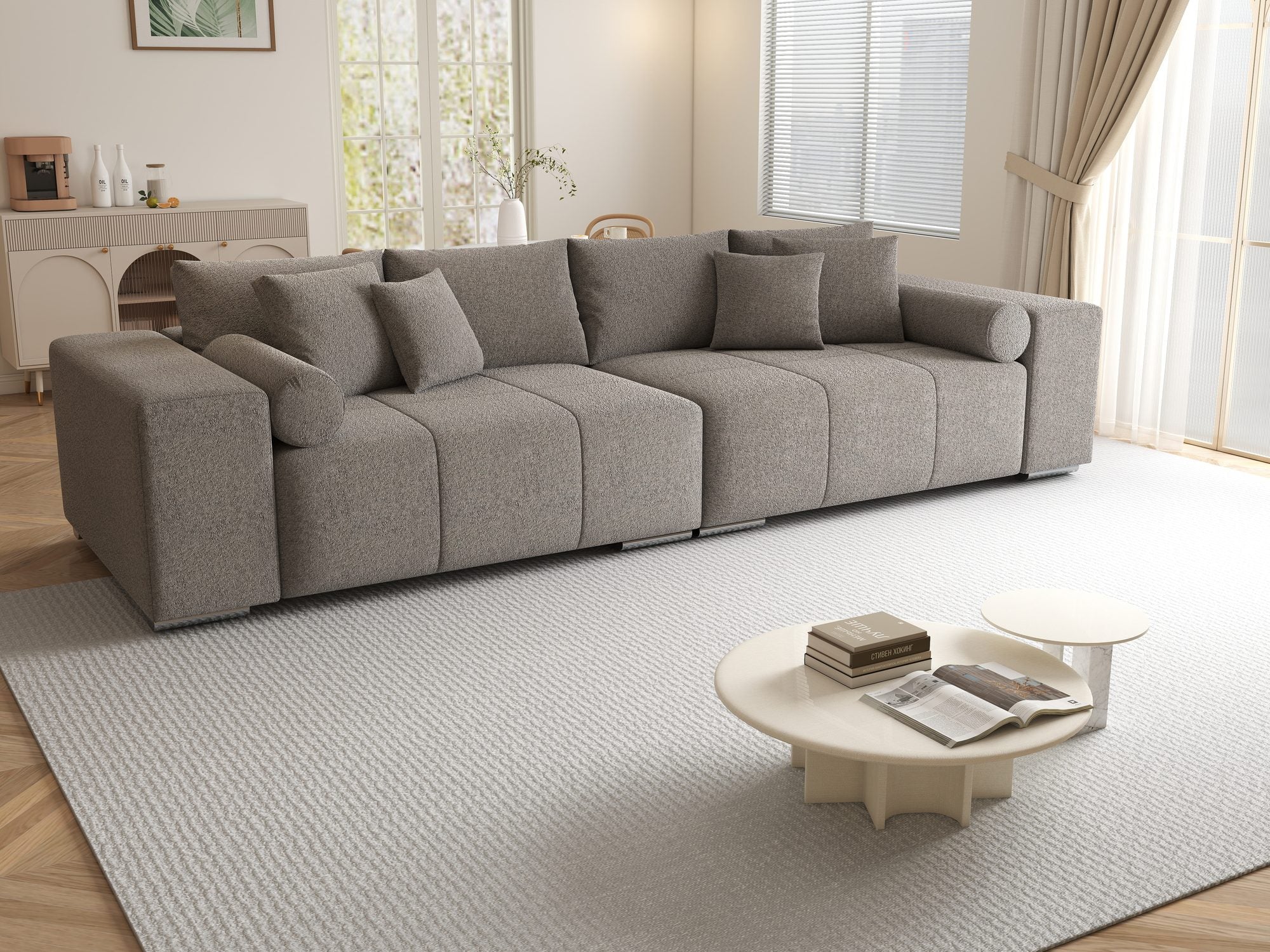 Canapea extensibilă dumonde cu ladă de depozitare si sezut confortabil din spuma high-density, Marbela XXL Monte Gri 16 290x100 cm