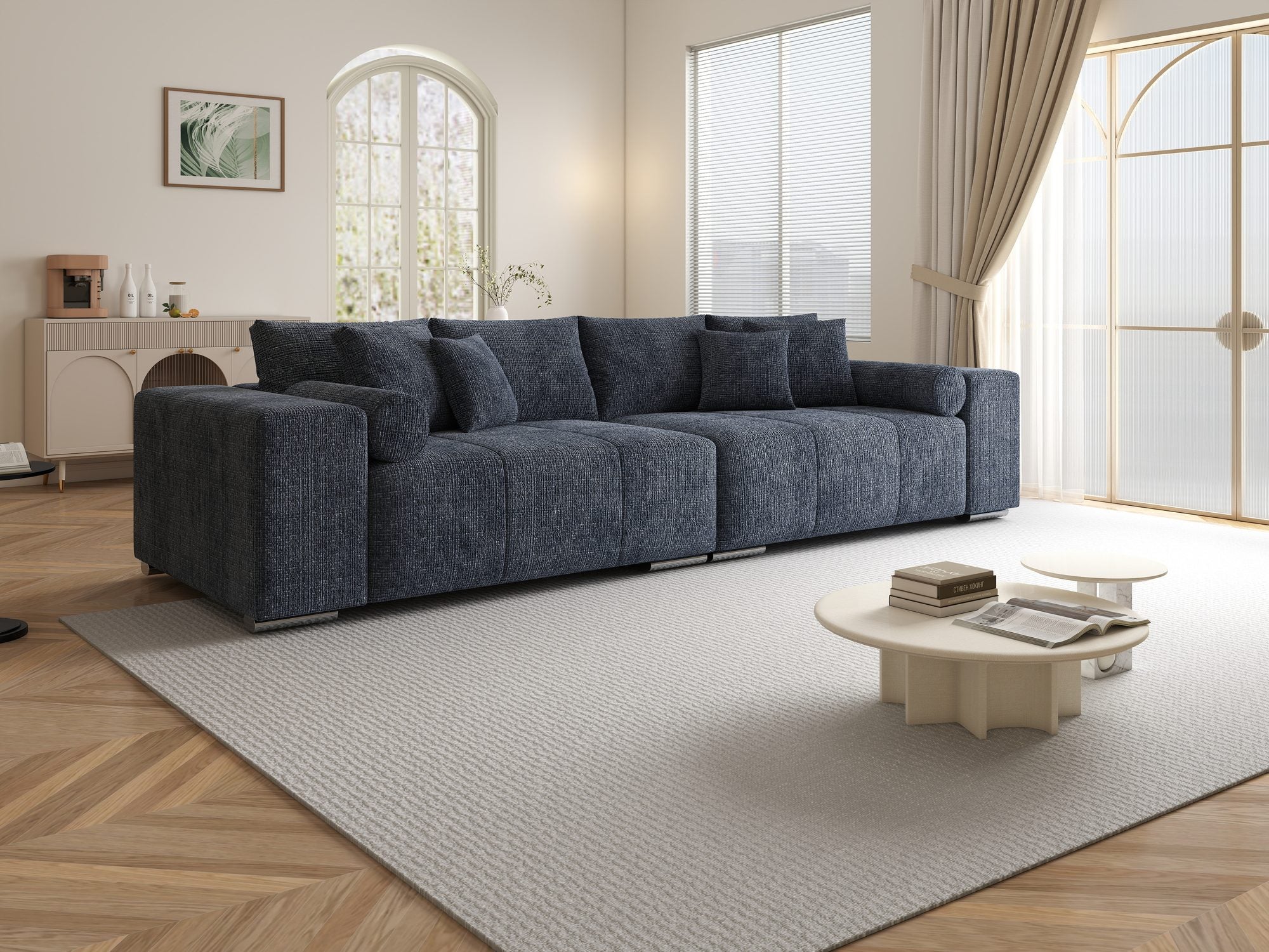 Canapea extensibilă dumonde cu ladă de depozitare si sezut confortabil din spuma high-density, Marbela XXL Cremona Albastru 79 290x100 cm