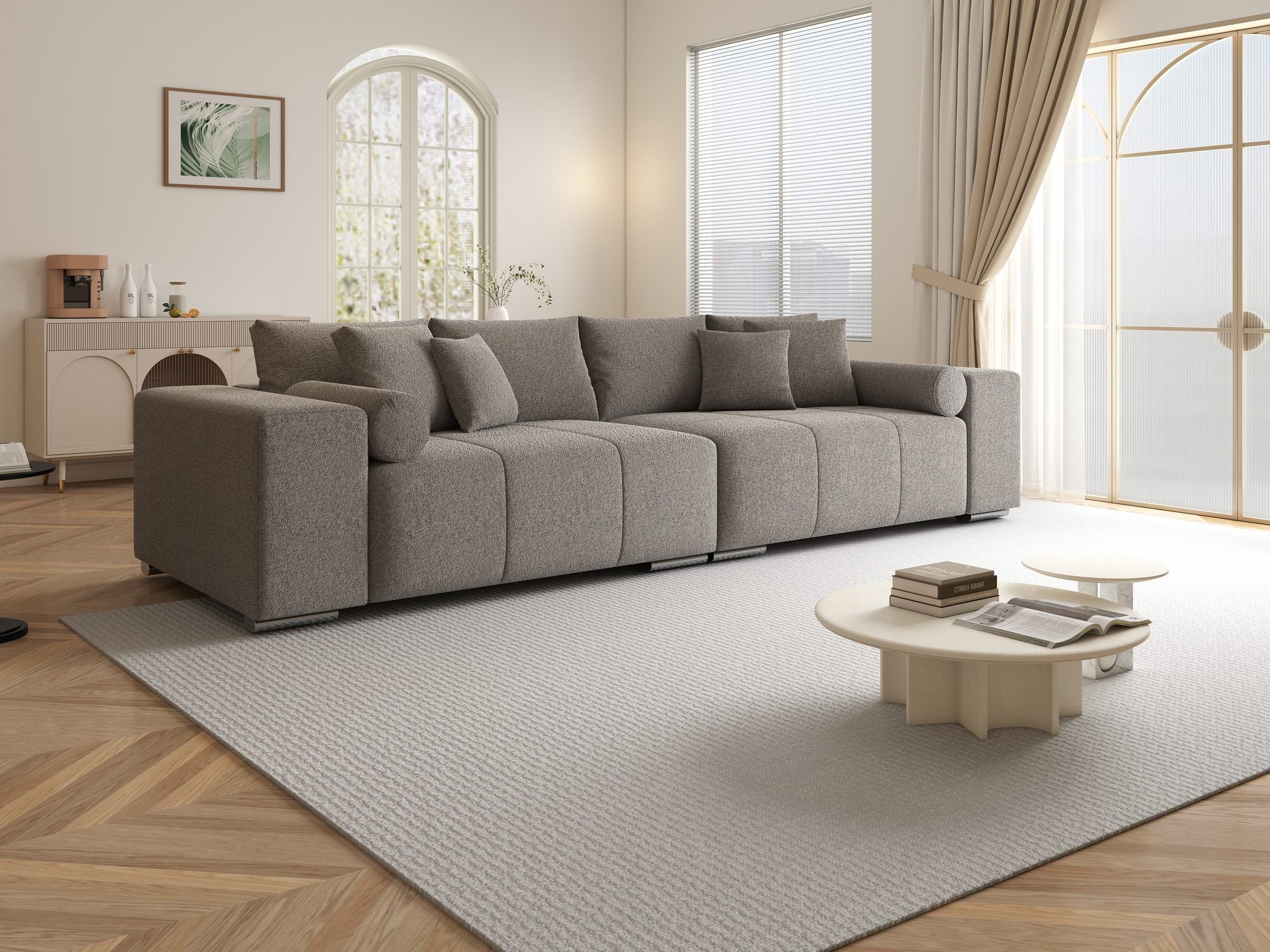 Canapea extensibilă dumonde cu ladă de depozitare si sezut confortabil din spuma high-density, Marbela XXL Monte Gri 16 290x100 cm