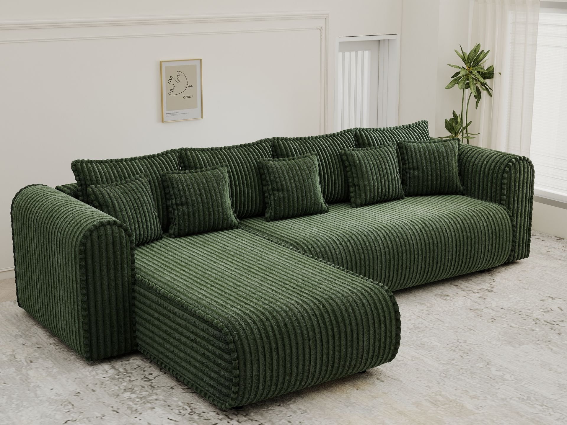 Colțar extensibil dumonde cu ladă de depozitare si sezut confortabil din spuma high-density, Monaco XL Tilia Verde 340x185 cm