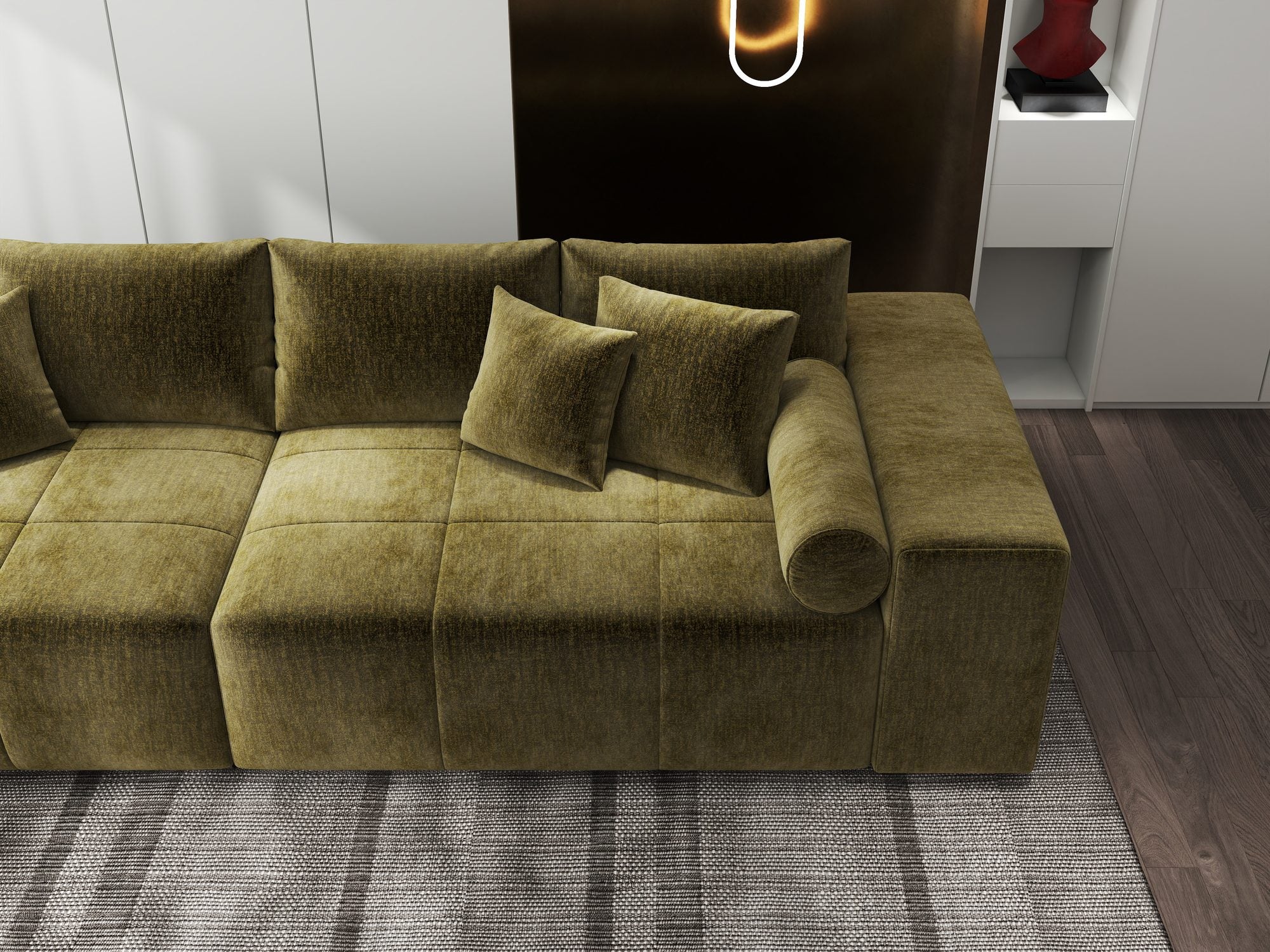Canapea extensibilă dumonde cu ladă de depozitare si sezut confortabil din spuma high-density, Marbela XXL Monolith Verde Olive 38 290x100 cm