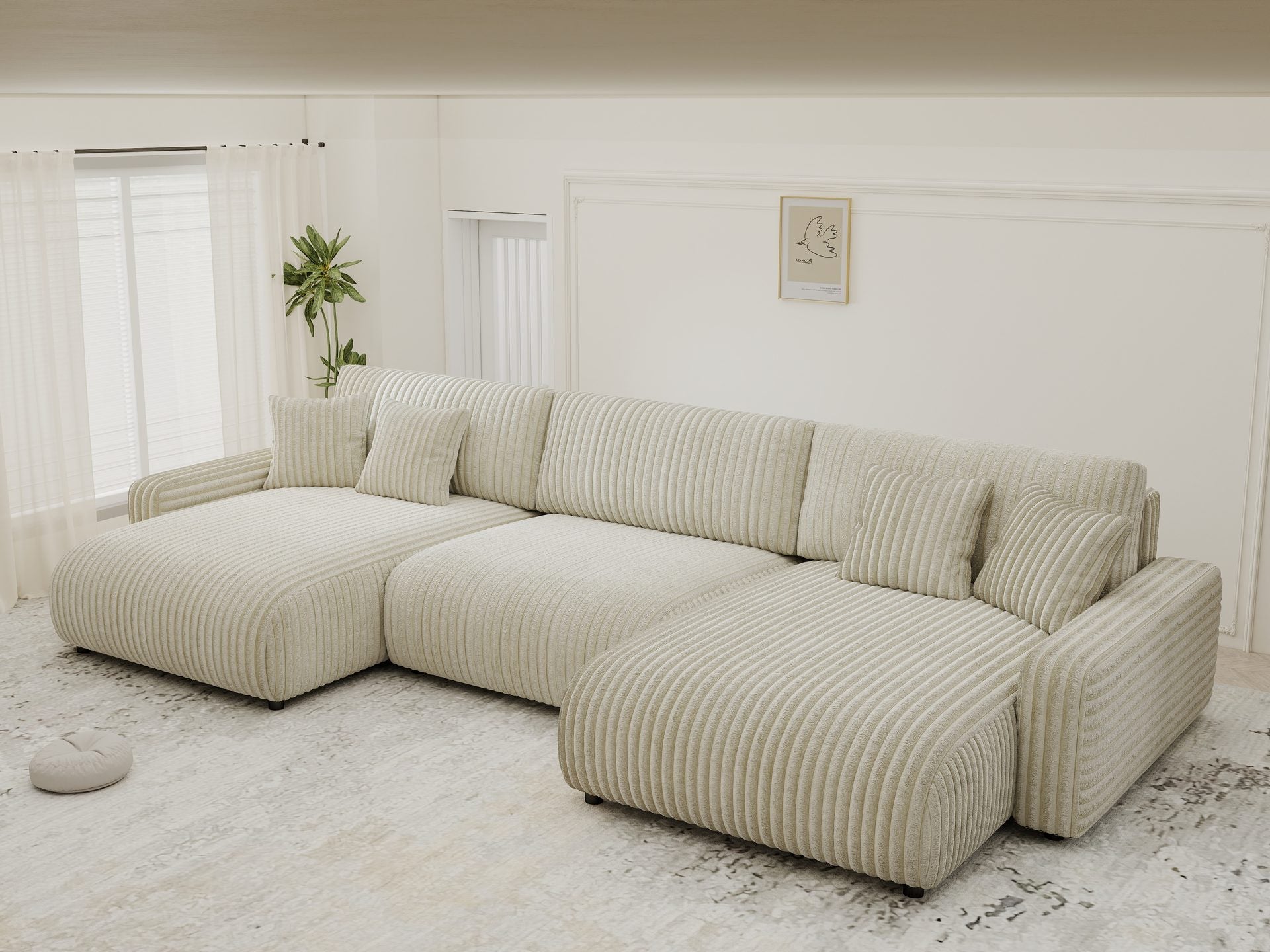Dumonde kihúzható sarokkanapé tárolórekesszel és kényelmes, nagy sűrűségű habszivacs ülőfelülettel, Sara Tilia bej 332x170 cm