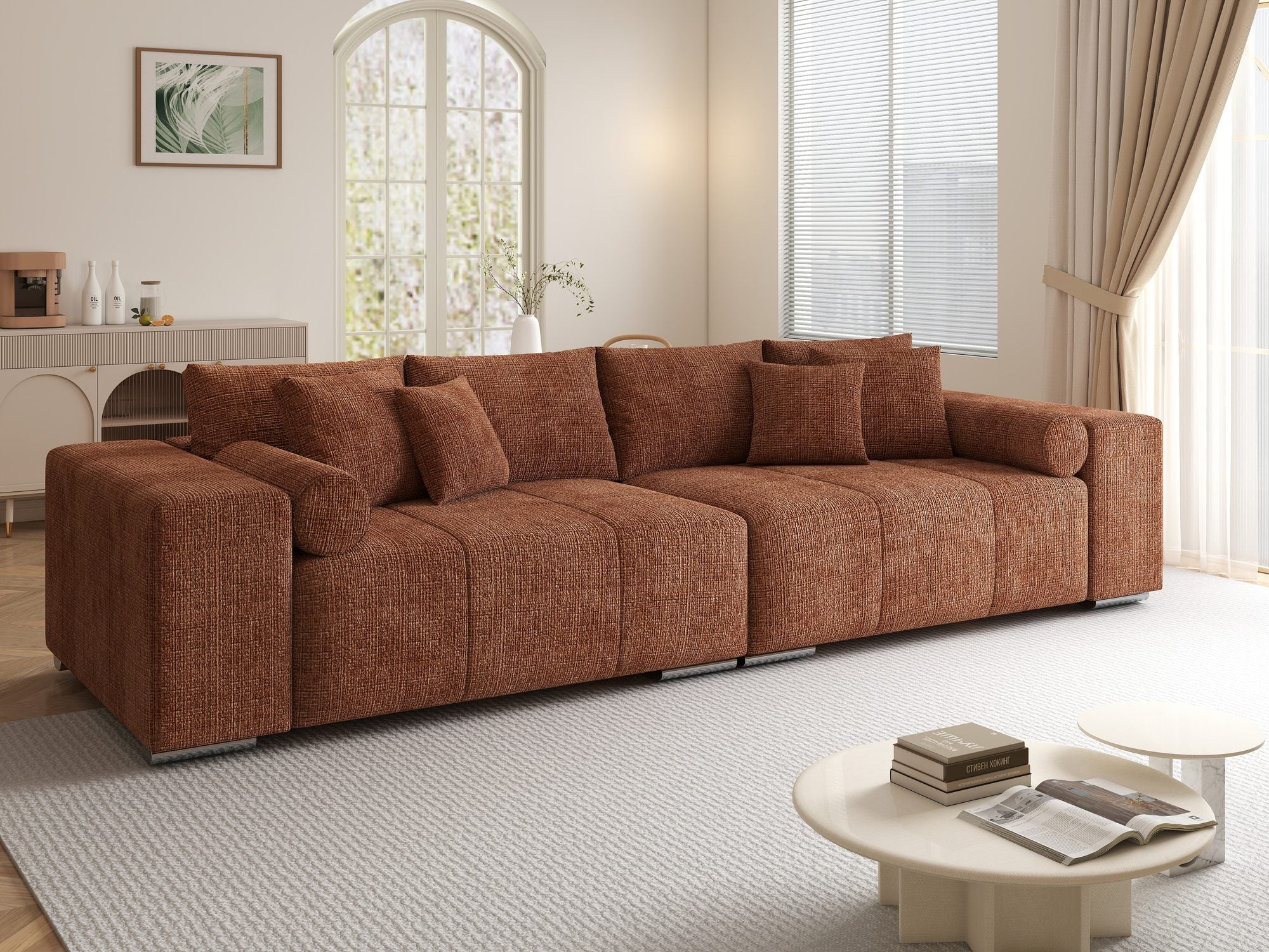 Canapea extensibilă dumonde cu ladă de depozitare si sezut confortabil din spuma high-density, Marbela XXL Cremona Teracota 52 290x100 cm