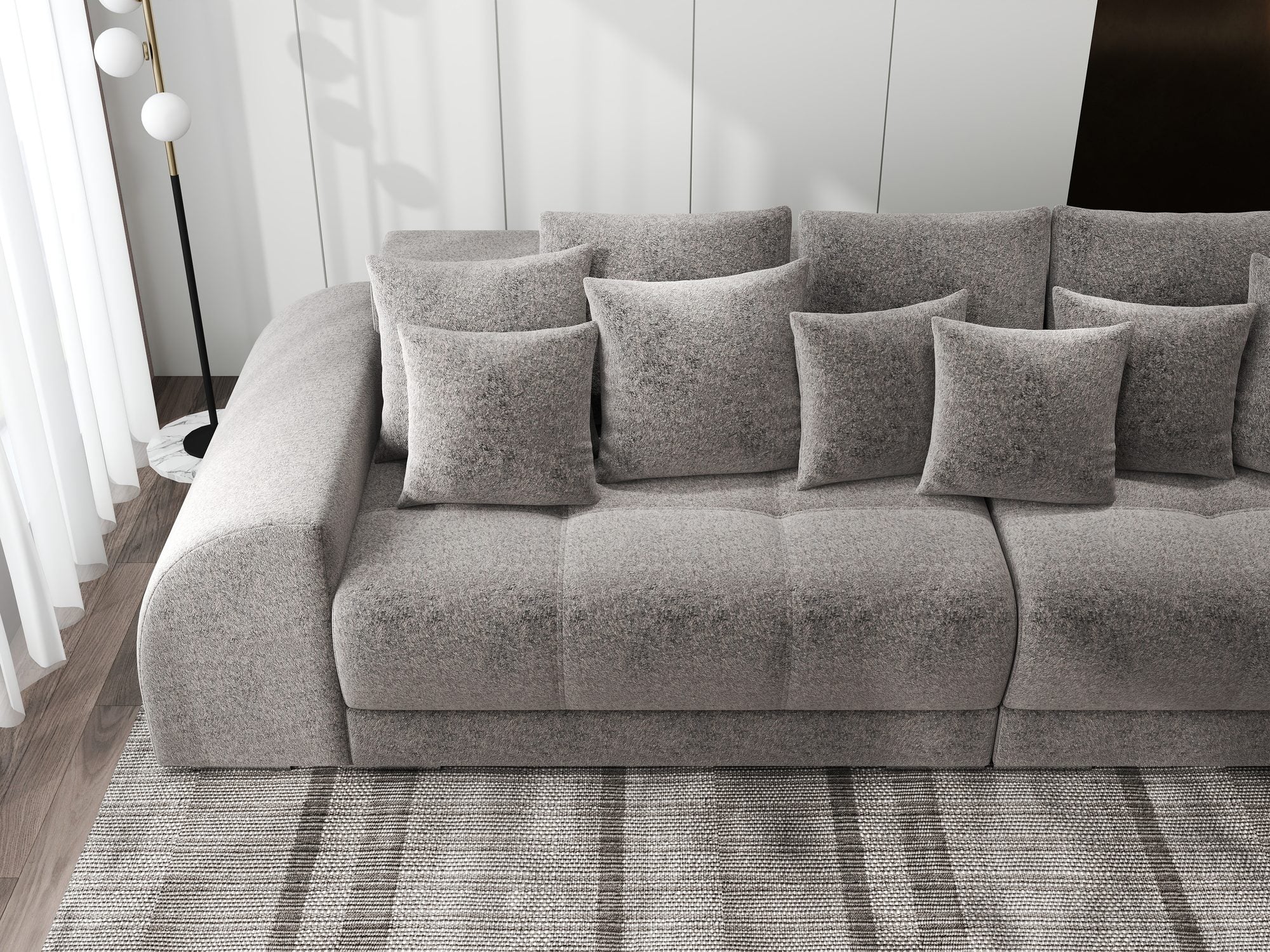 Canapea extensibilă dumonde cu 2 lăzi de depozitare si sezut confortabil din spuma high-density, Verona Monte Gri 16 310x100 cm