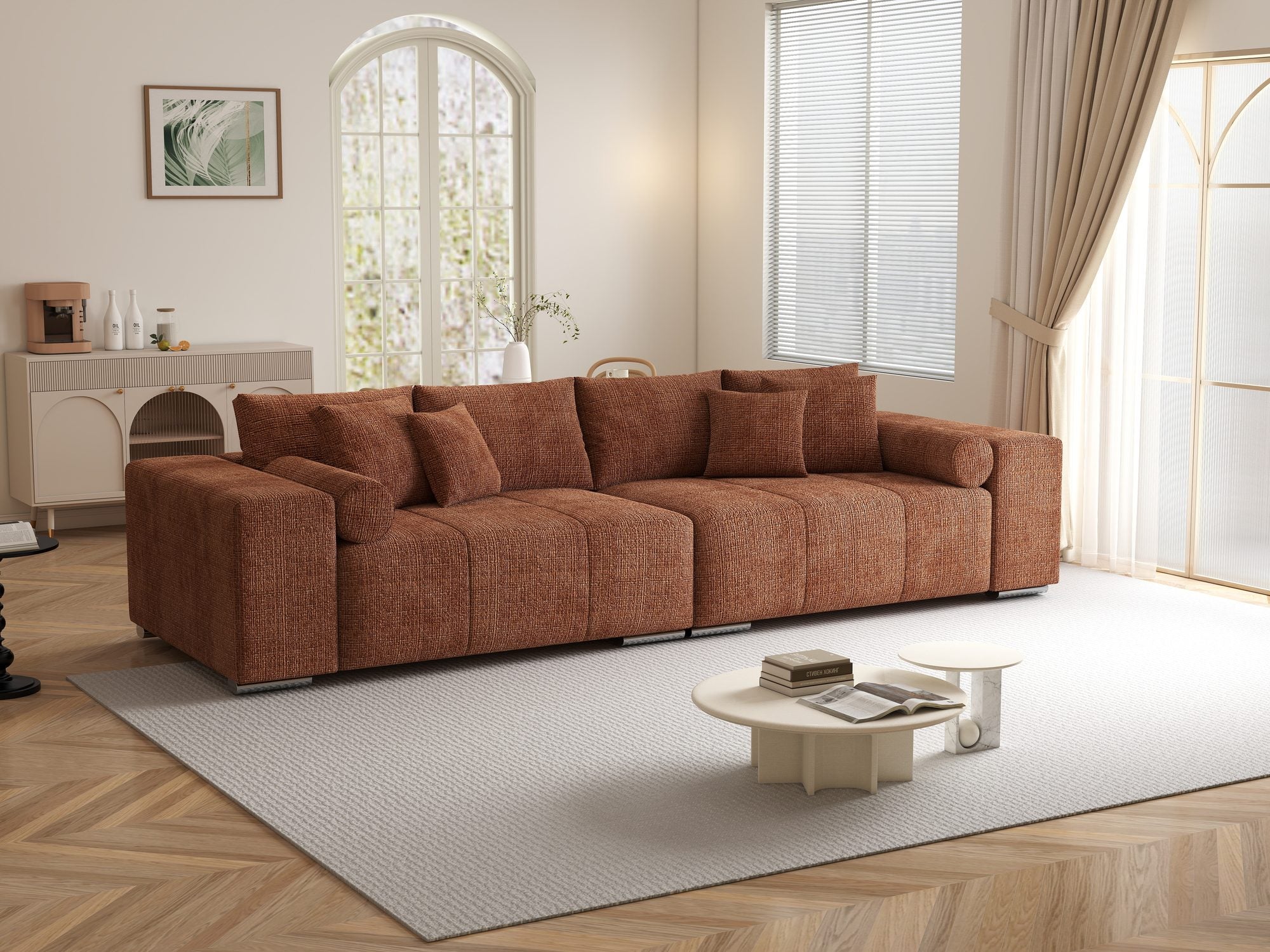 Canapea extensibilă dumonde cu ladă de depozitare si sezut confortabil din spuma high-density, Marbela XXL Cremona Teracota 52 290x100 cm