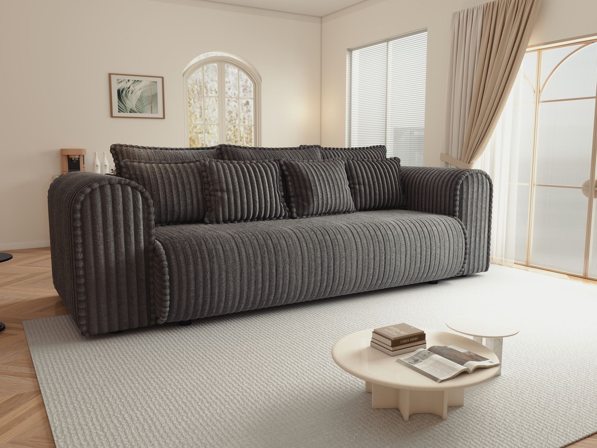 Canapea extensibilă dumonde cu ladă de depozitare si sezut confortabil din spuma high-density, Monaco Mica Tilia Grafit 240x100 cm