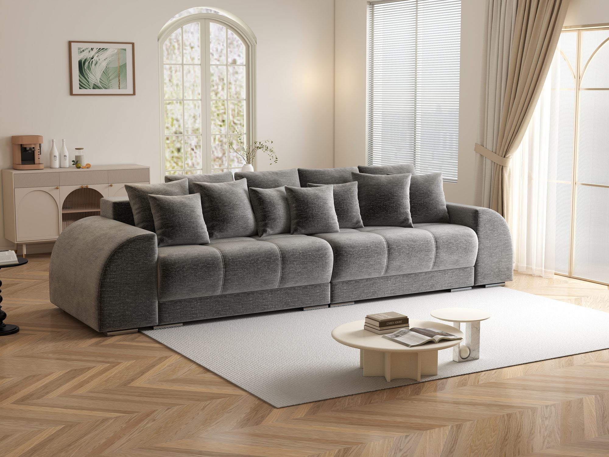 Canapea extensibilă dumonde cu 2 lăzi de depozitare si sezut confortabil din spuma high-density, Verona Monolith Gri 85 310x100 cm