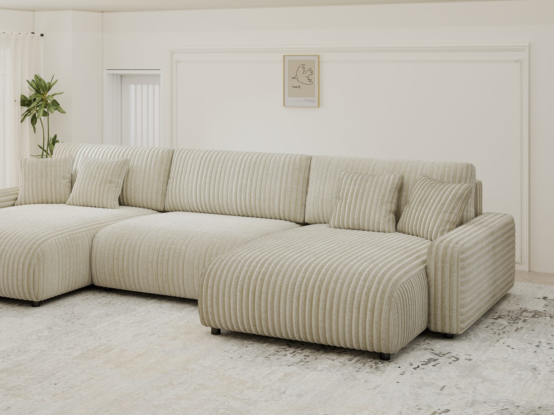 Dumonde kihúzható sarokkanapé tárolórekesszel és kényelmes, nagy sűrűségű habszivacs ülőfelülettel, Sara Tilia bej 332x170 cm