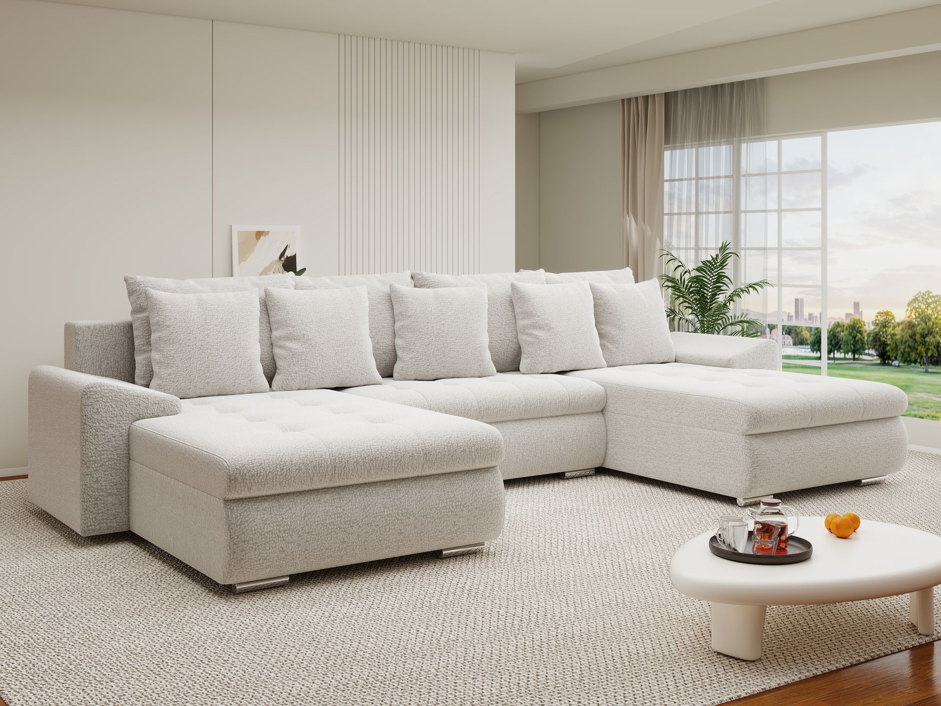 Colțar extensibil dumonde cu ladă de depozitare si sezut confortabil din spuma high-density, Leonardo U Jaguar Gri 19 360x185 cm