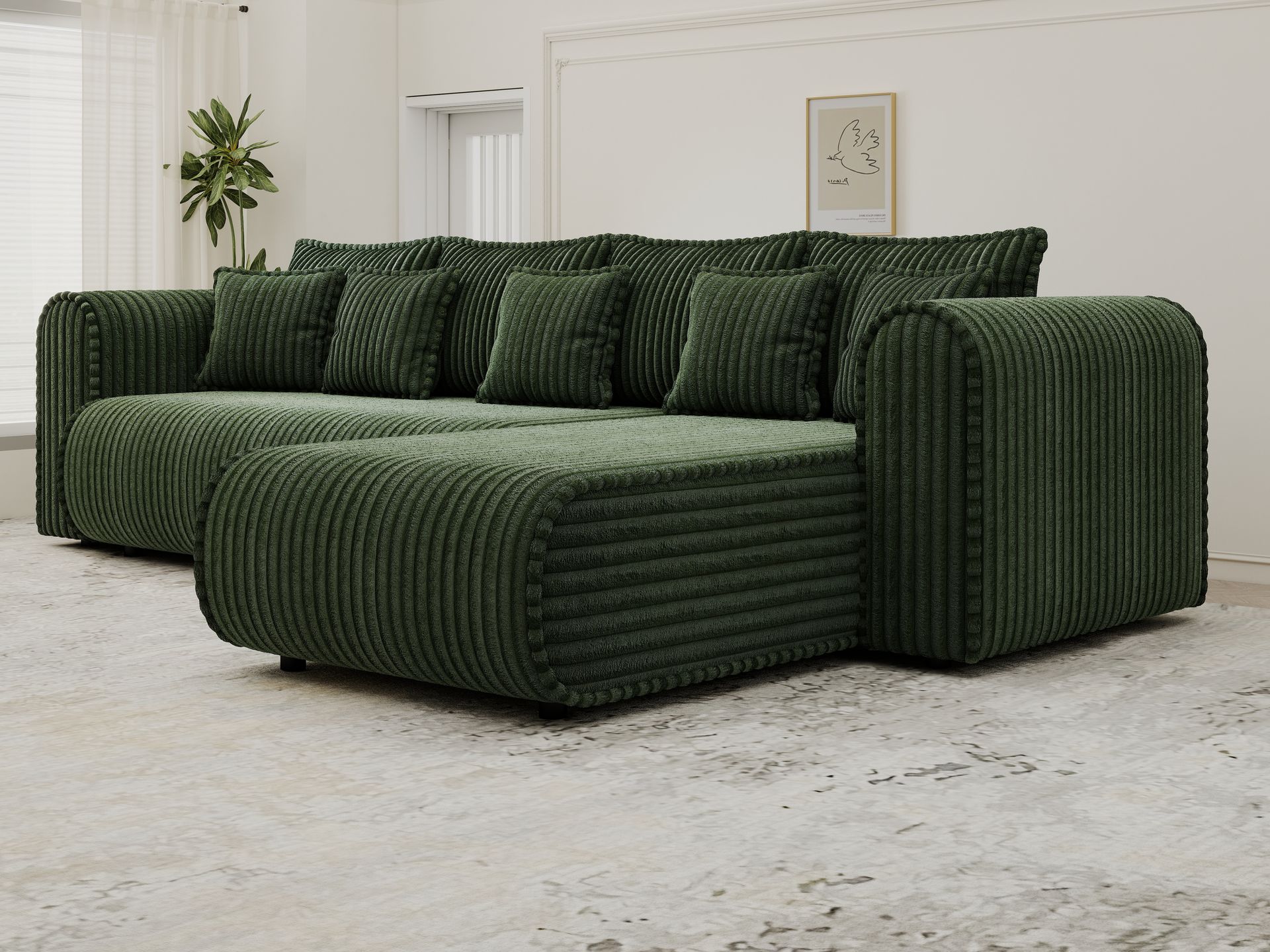 Colțar extensibil dumonde cu ladă de depozitare si sezut confortabil din spuma high-density, Monaco XL Tilia Verde II 340x185 cm