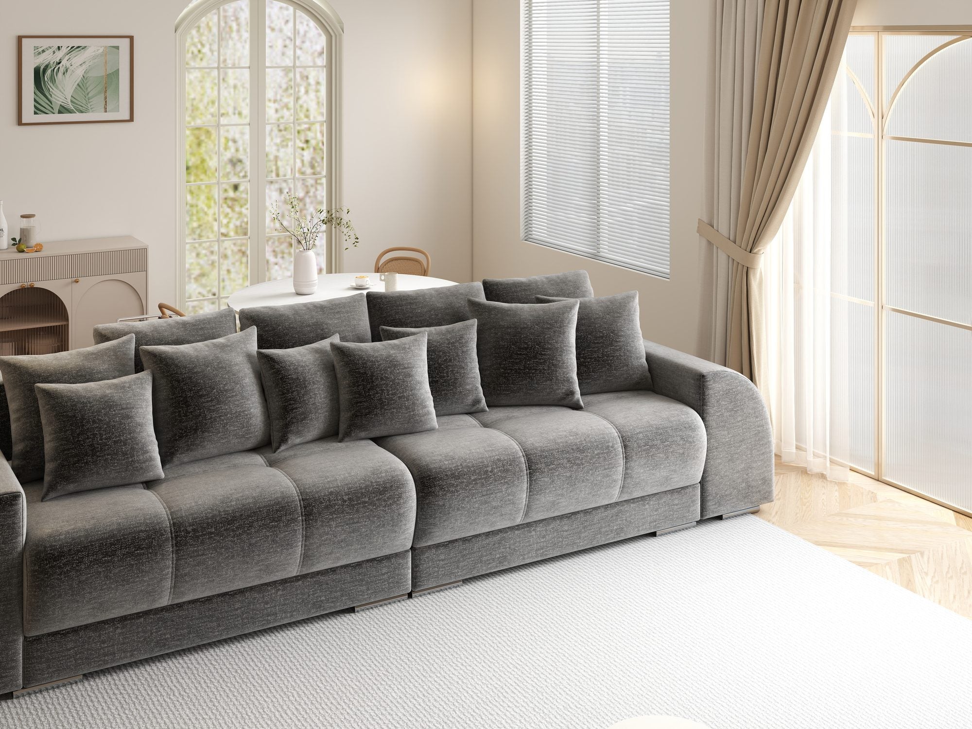 Canapea extensibilă dumonde cu 2 lăzi de depozitare si sezut confortabil din spuma high-density, Verona Monolith Gri 85 310x100 cm