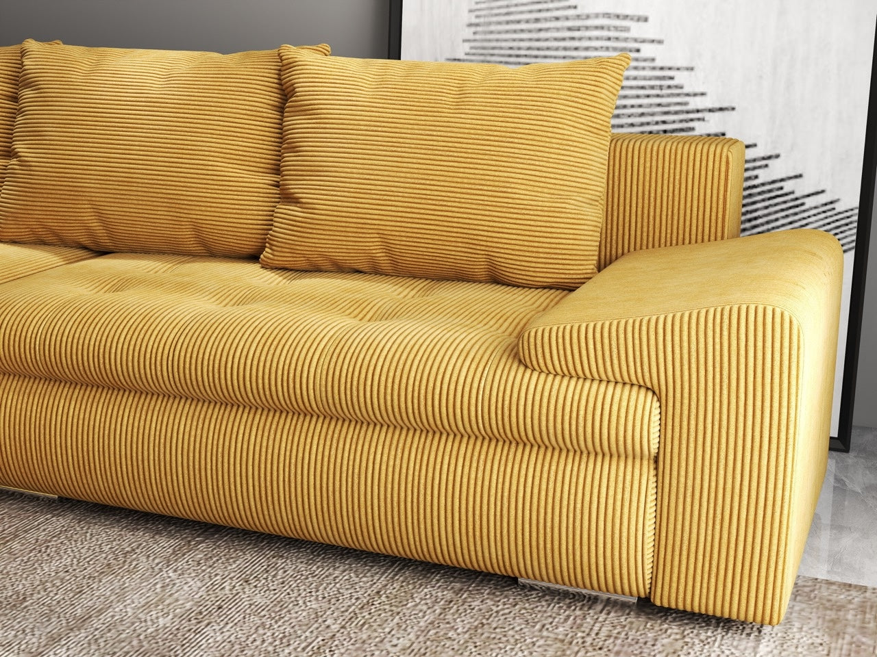 Colțar extensibil dumonde cu ladă de depozitare si sezut confortabil din spuma HR, Leonardo Zoom Mustar 260x185 cm Fabrica