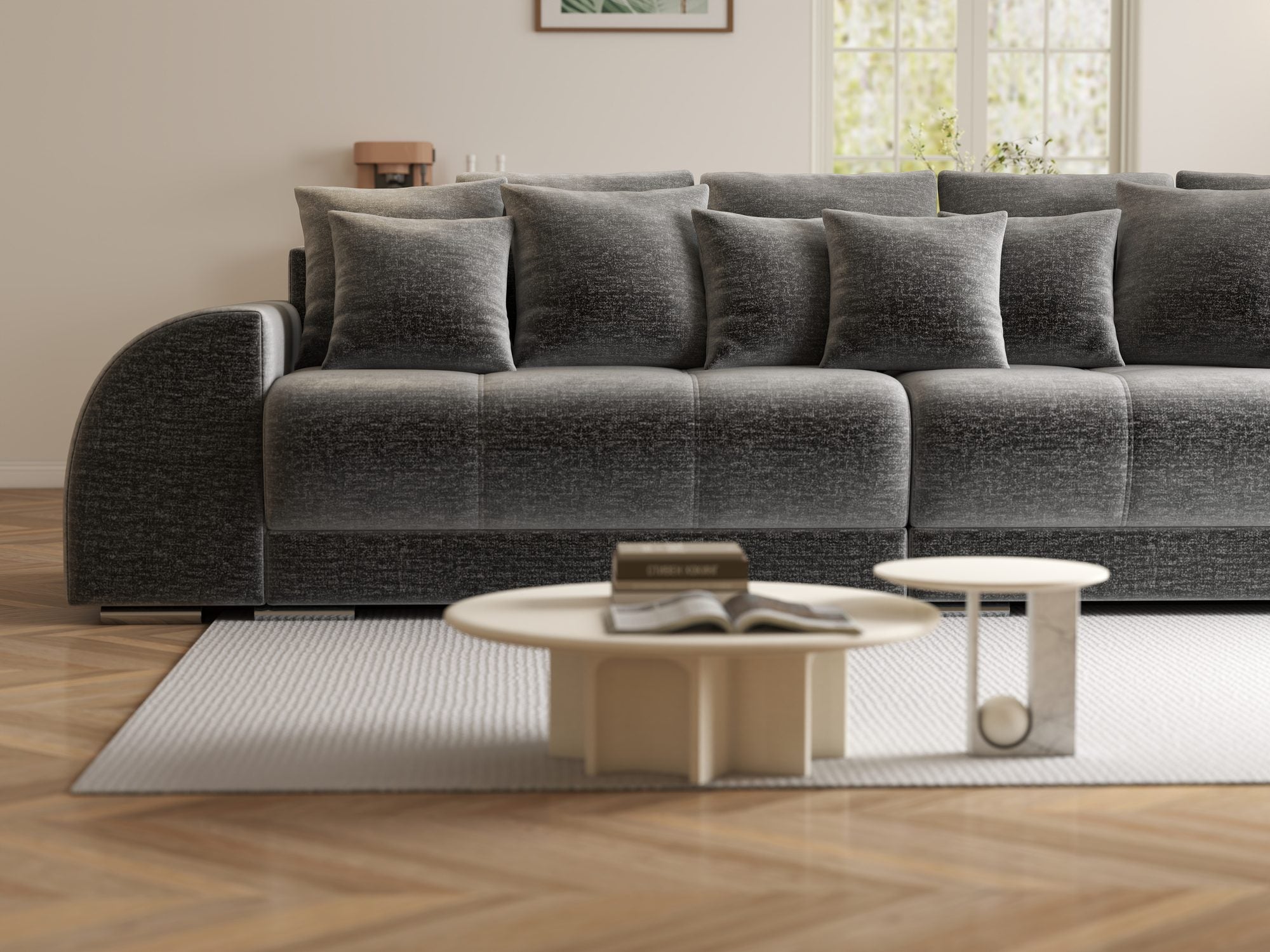 Canapea extensibilă dumonde cu 2 lăzi de depozitare si sezut confortabil din spuma high-density, Verona Monolith Gri 85 310x100 cm