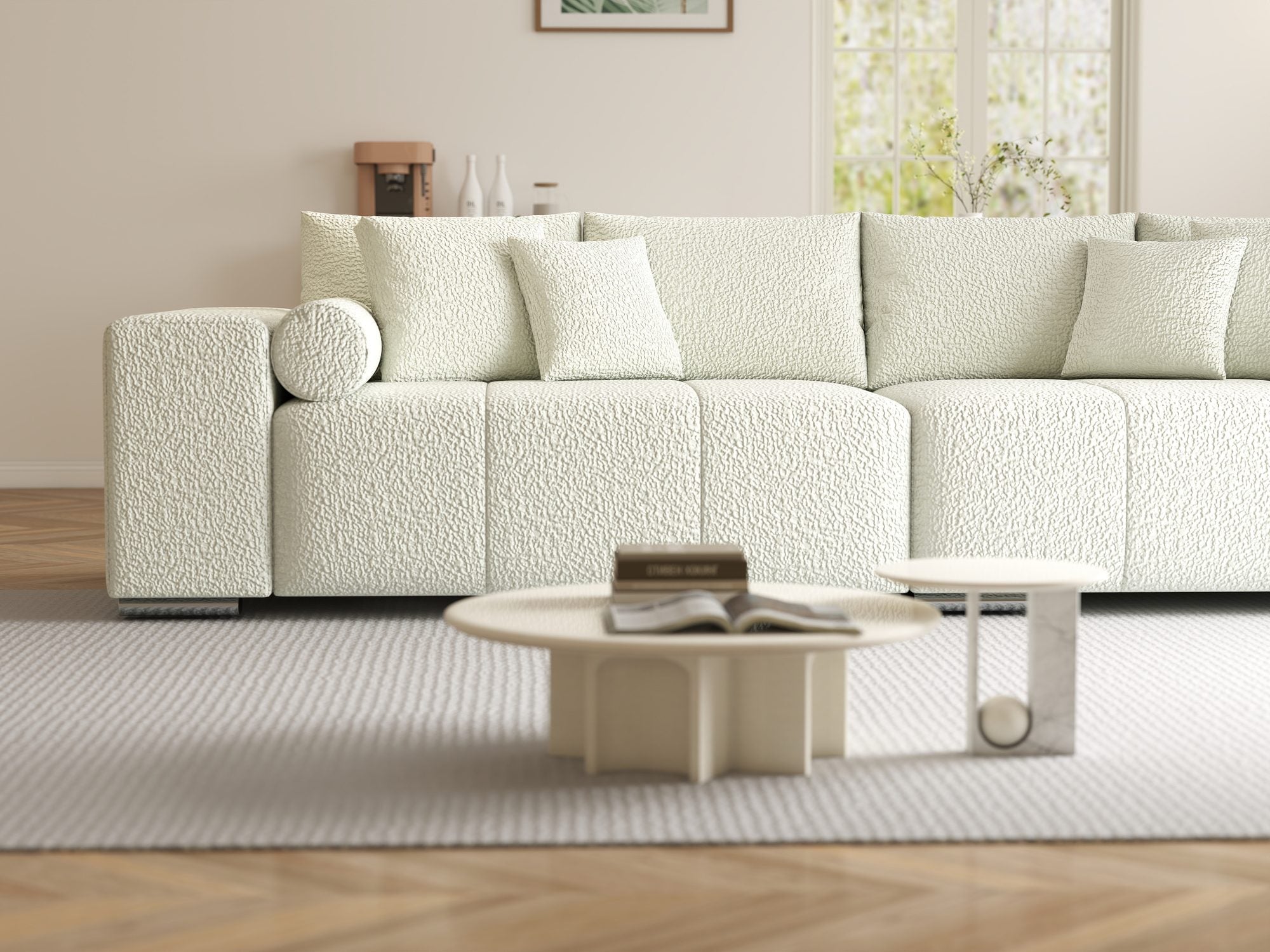 Canapea extensibilă dumonde cu ladă de depozitare si sezut confortabil din spuma high-density, Marbela XXL Jaguar Ivory 1 290x100 cm