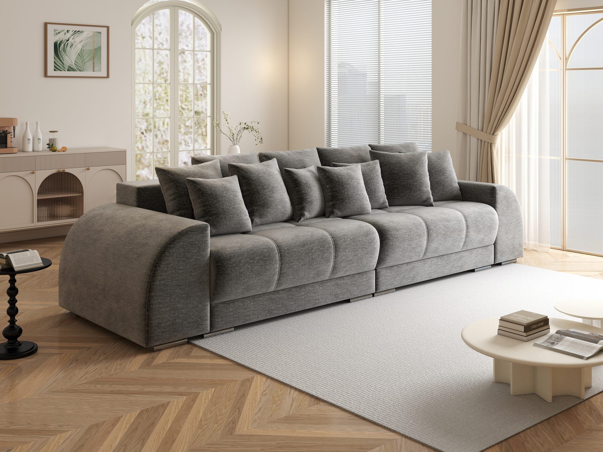 Canapea extensibilă dumonde cu 2 lăzi de depozitare si sezut confortabil din spuma high-density, Verona Monolith Gri 85 310x100 cm