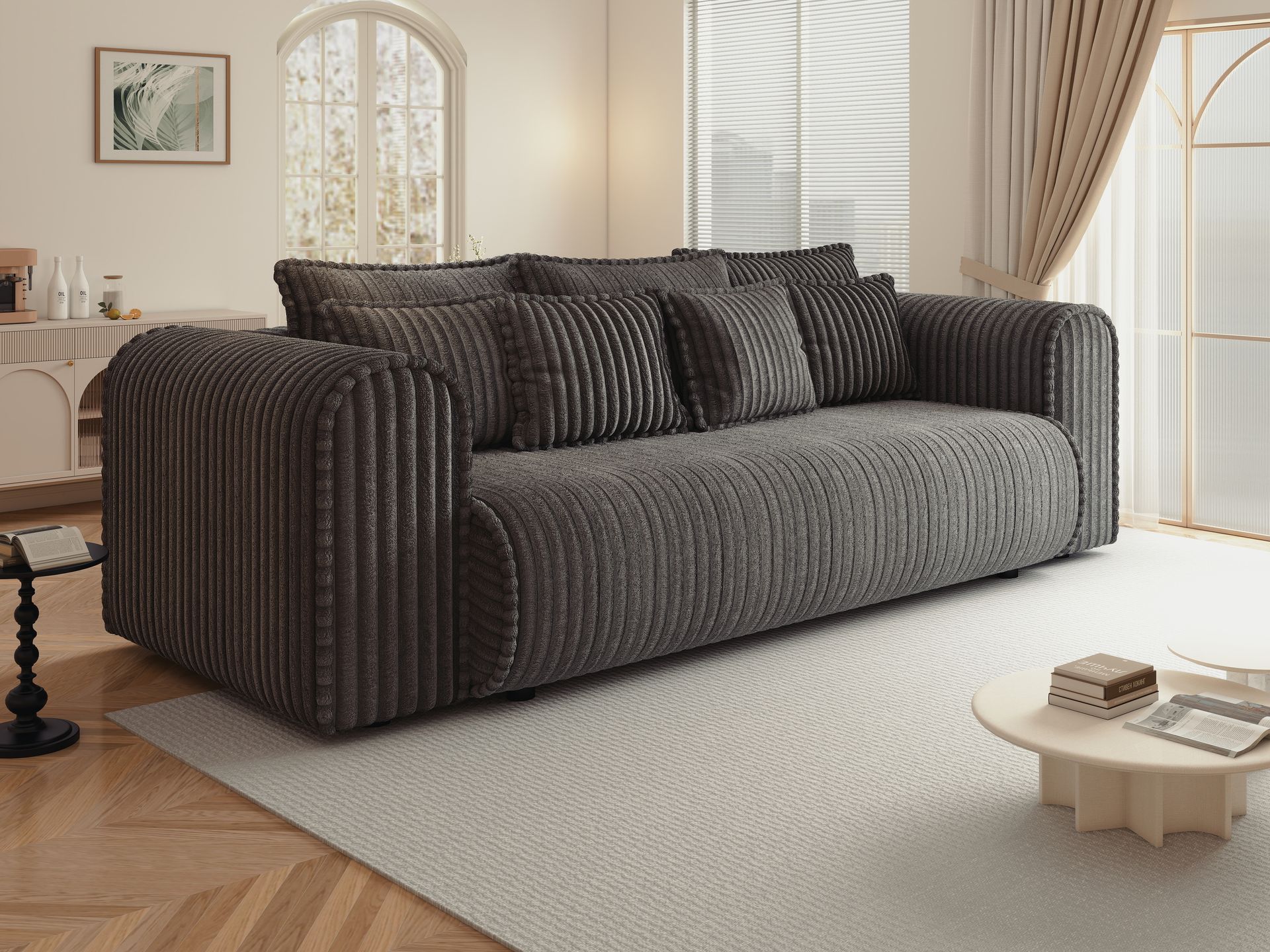 Canapea extensibilă dumonde cu ladă de depozitare si sezut confortabil din spuma high-density, Monaco Mica Tilia Grafit 240x100 cm