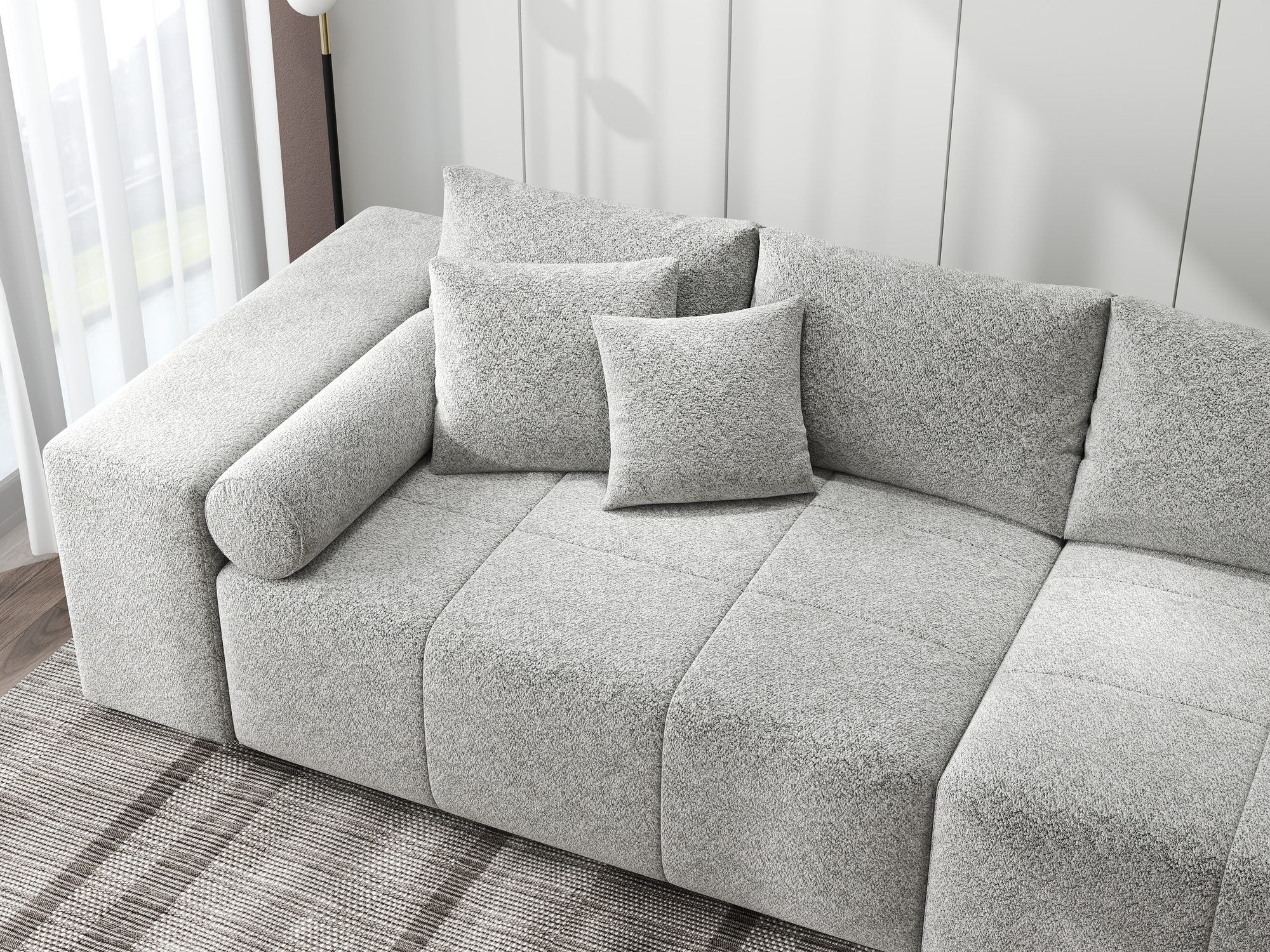 Canapea extensibilă dumonde cu ladă de depozitare si sezut confortabil din spuma high-density, Marbela XXL Arena Gri 15 290x100 cm