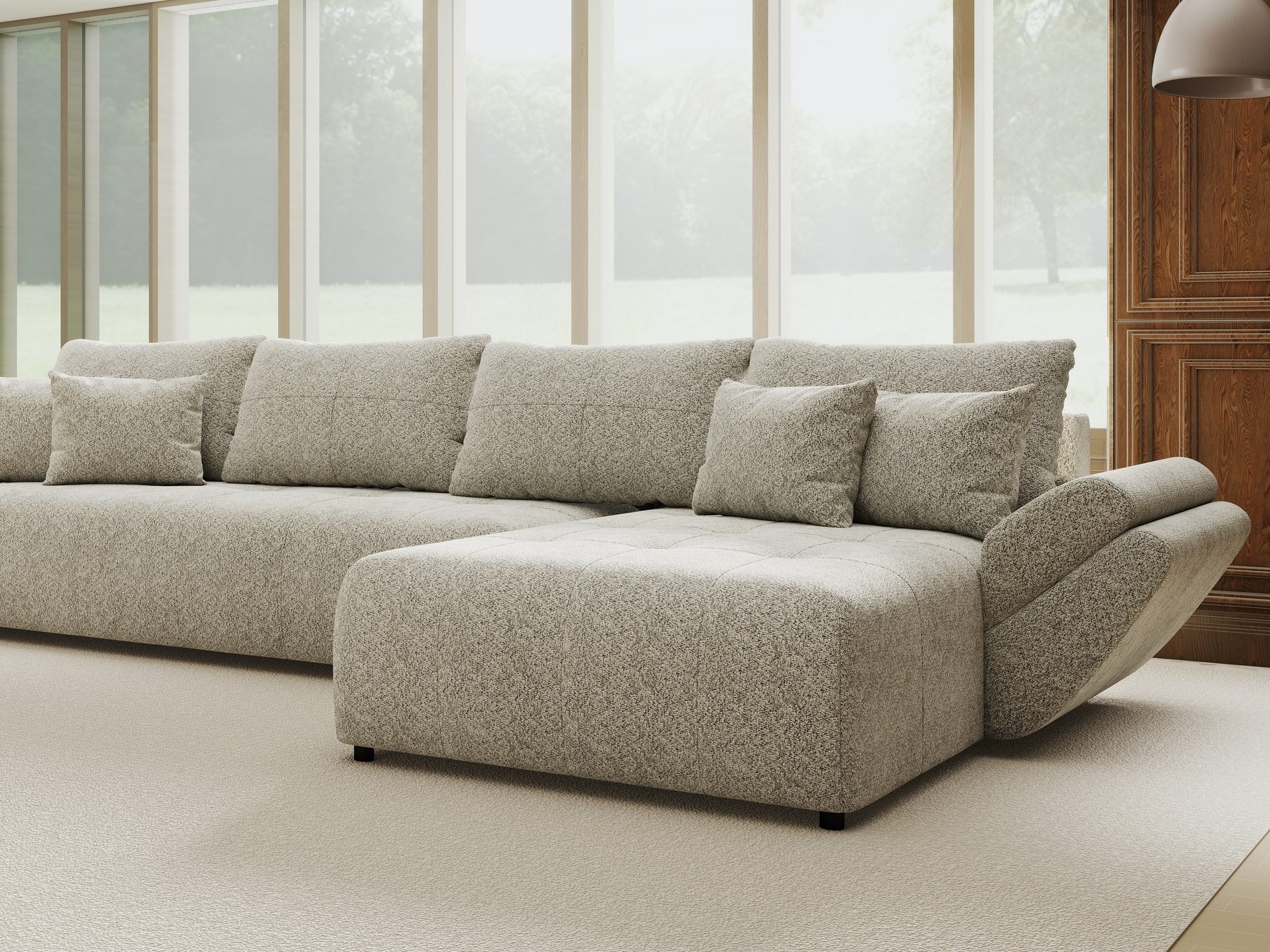 Colțar extensibil dumonde cu ladă de depozitare si sezut confortabil din spuma high-density, Berlin XL Arena Bej 2 II 350x185 cm
