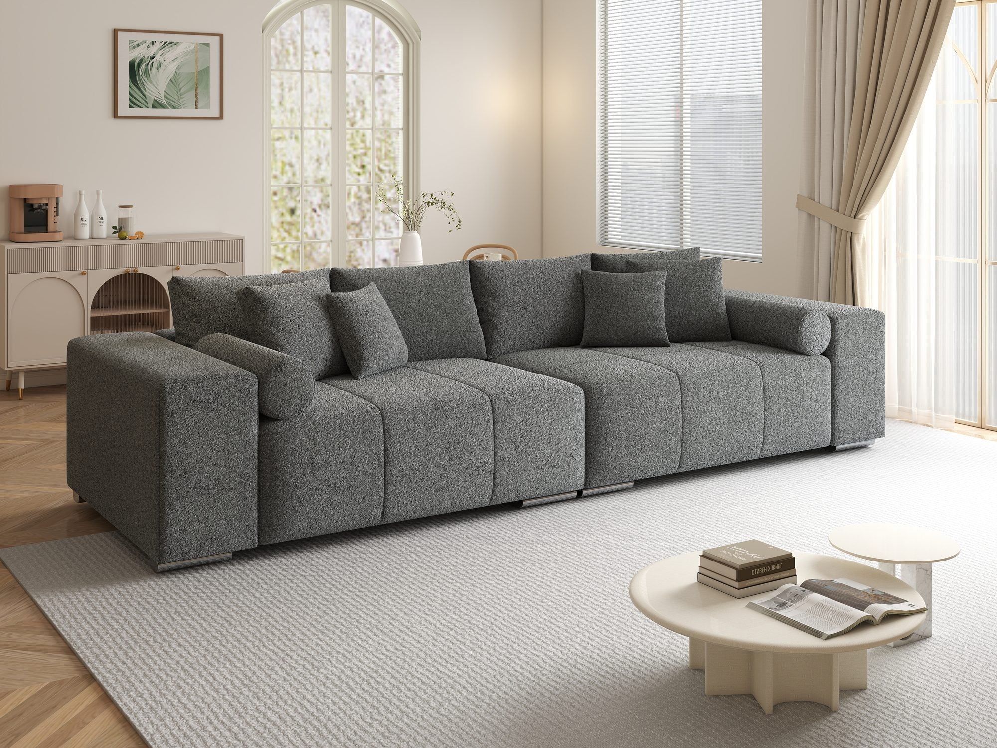 Canapea extensibilă dumonde cu ladă de depozitare si sezut confortabil din spuma high-density, Marbela XXL Monte Gri 90 290x100 cm