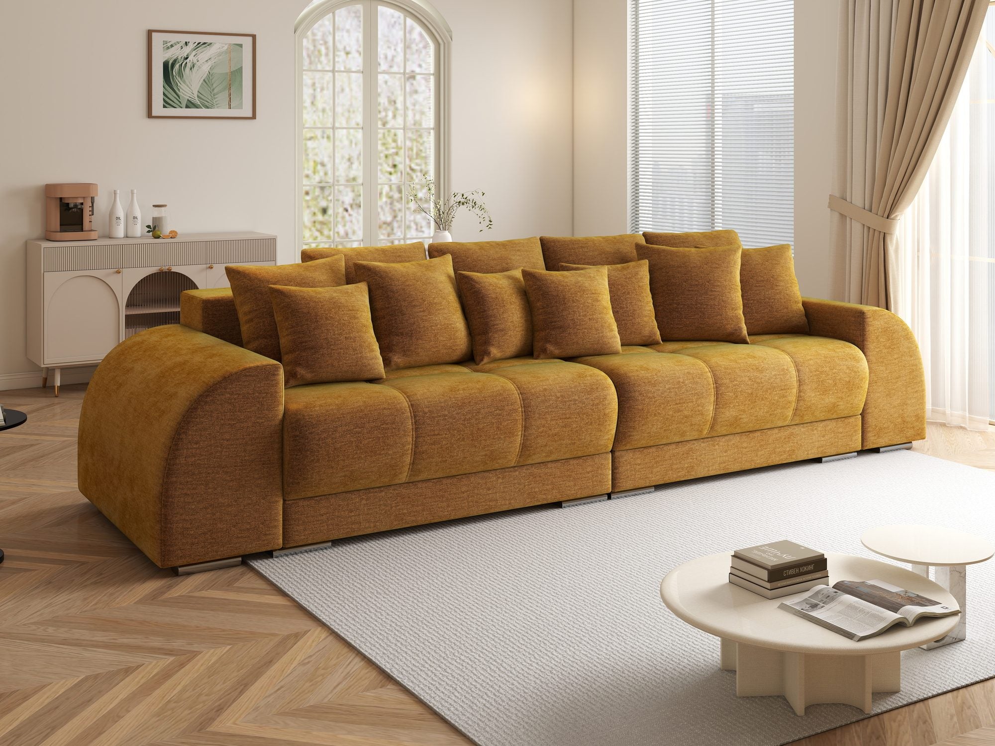 Canapea extensibilă dumonde cu 2 lăzi de depozitare si sezut confortabil din spuma high-density, Verona Monolith Mustar 48 310x100 cm
