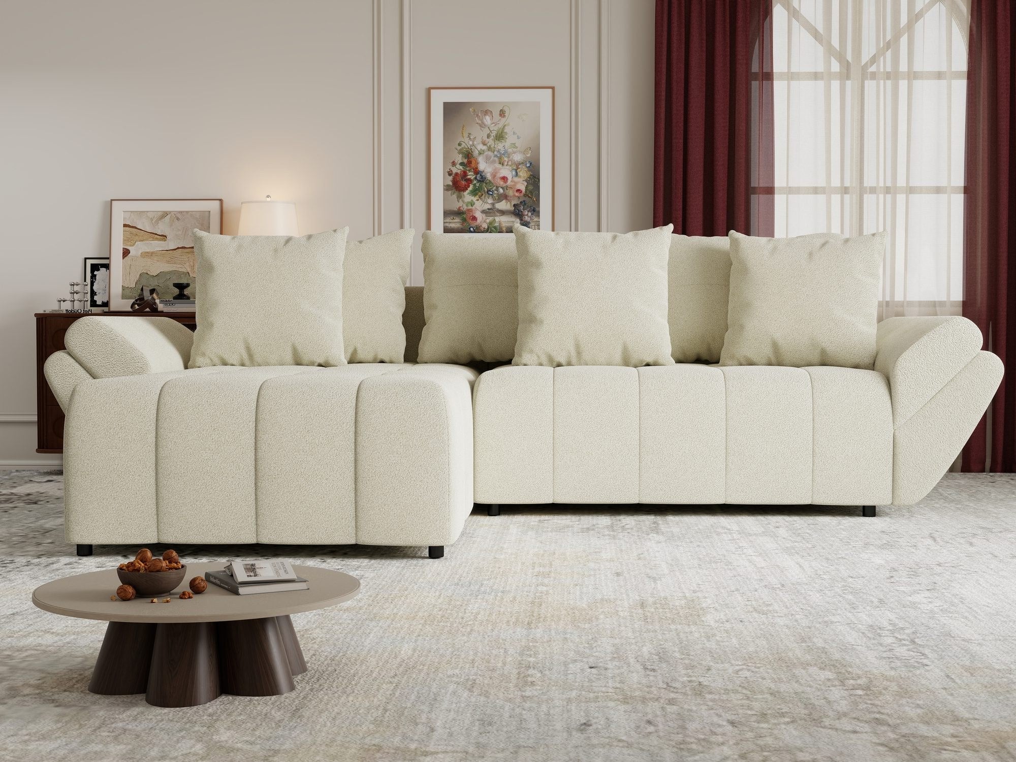 Colțar extensibil dumonde cu ladă de depozitare si sezut confortabil din spuma high-density, Berlin Quelle Bej 02 280x185 cm
