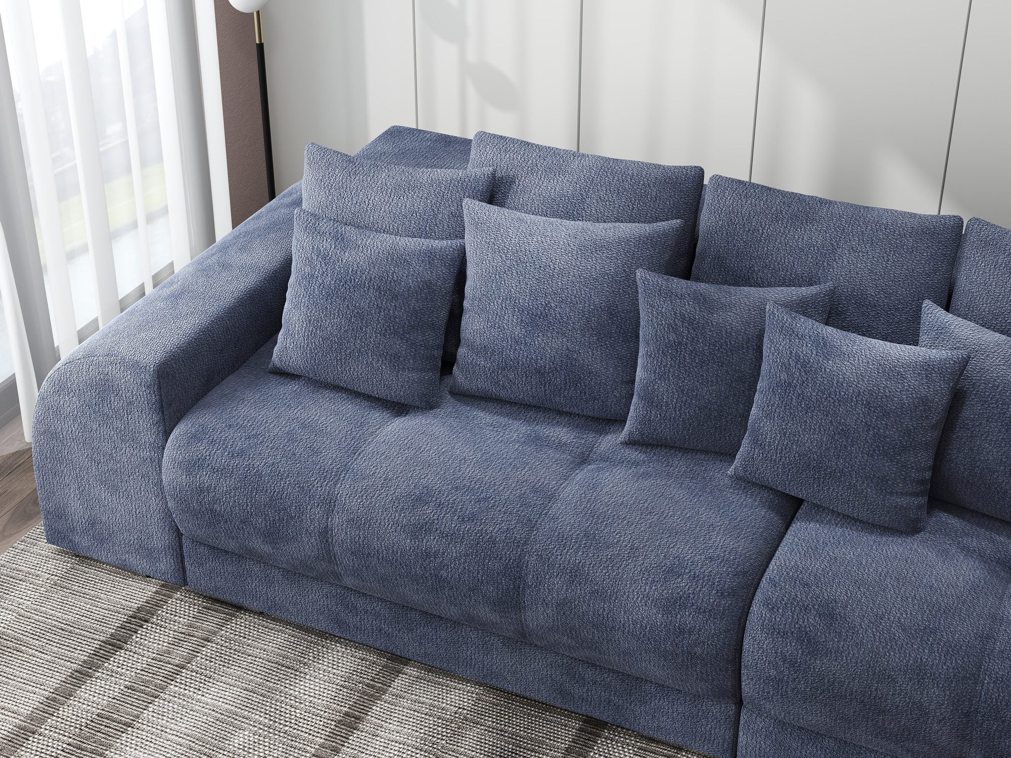 Canapea extensibilă dumonde cu 2 lăzi de depozitare si sezut confortabil din spuma high-density, Verona Vibe Albastru 79 310x100 cm