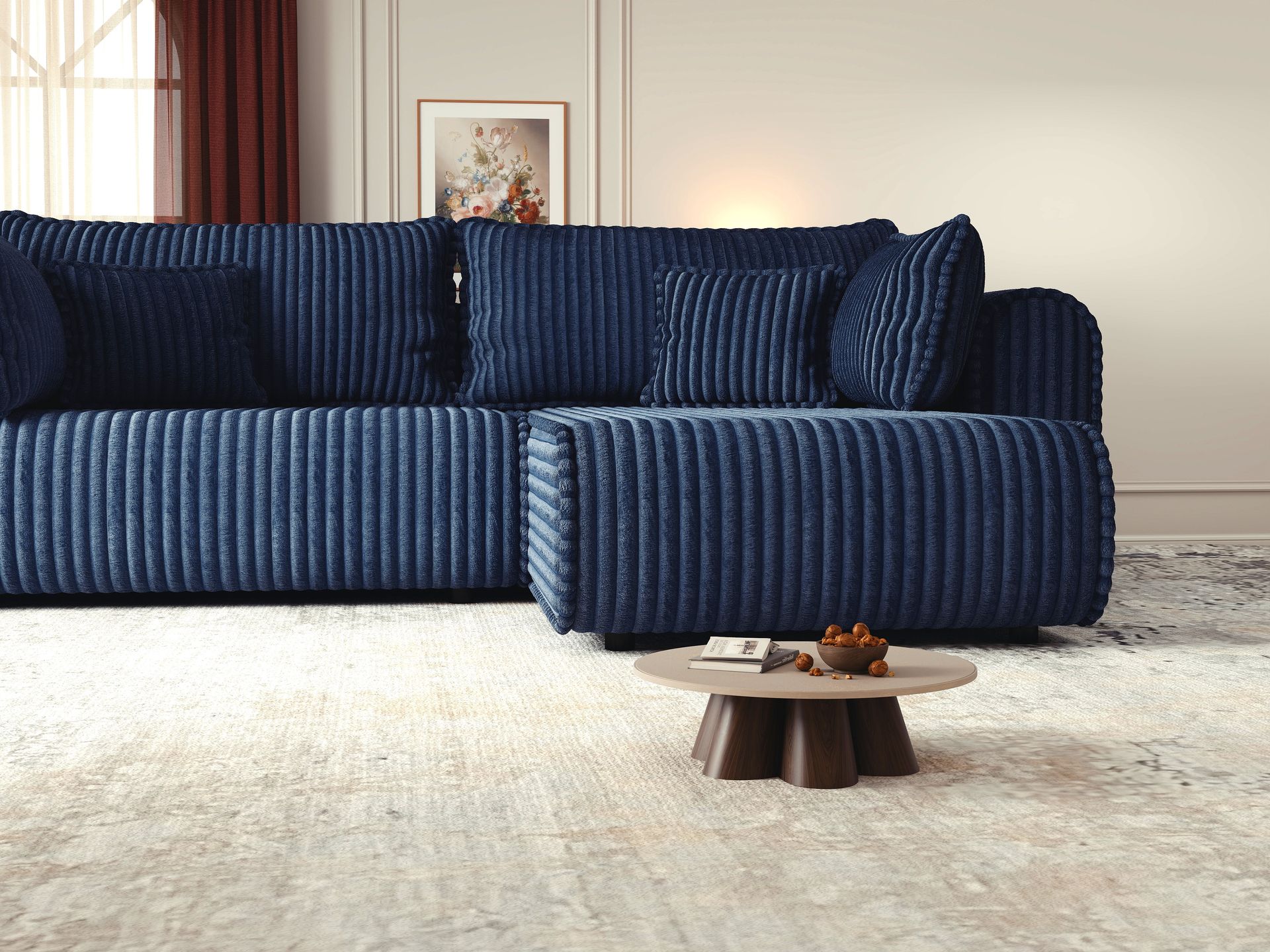 Colțar extensibil dumonde cu ladă de depozitare si sezut confortabil din spuma high-density, Monaco L Tilia Albastru II 270x100 cm