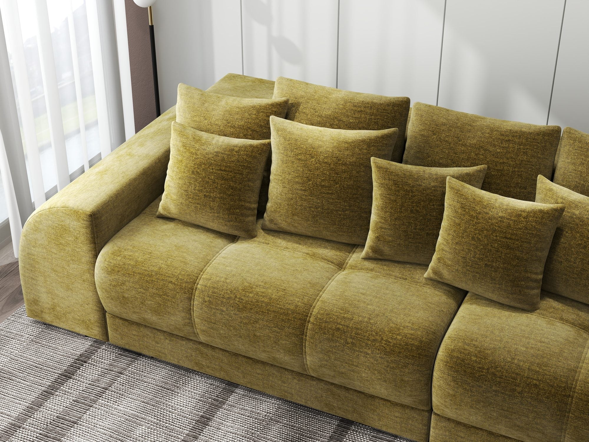 Canapea extensibilă dumonde cu 2 lăzi de depozitare si sezut confortabil din spuma high-density, Verona Monolith Verde Olive 38 310x100 cm