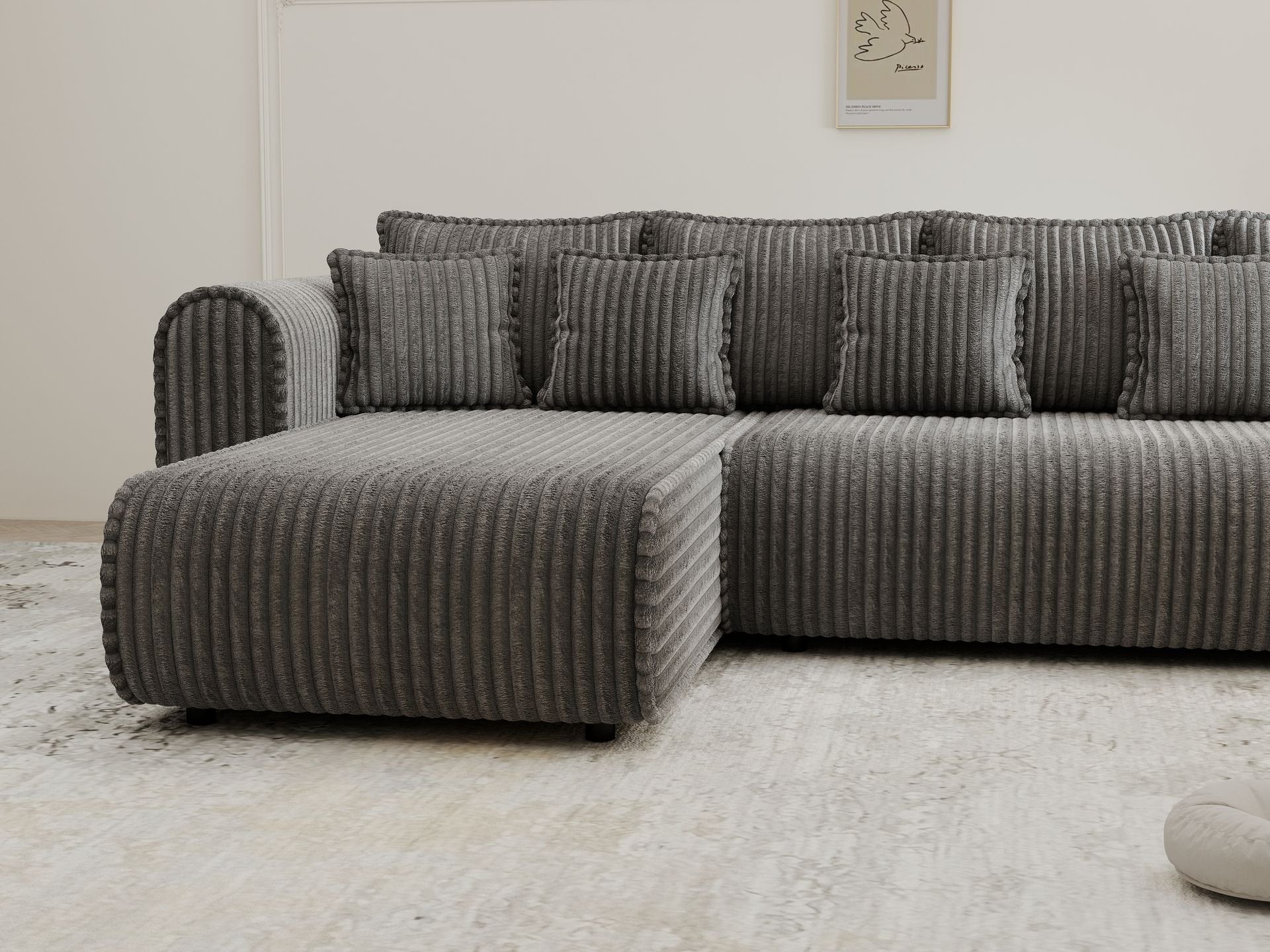 Colțar extensibil dumonde cu ladă de depozitare si sezut confortabil din spuma high-density, Monaco XL Tilia Grafit 340x185 cm