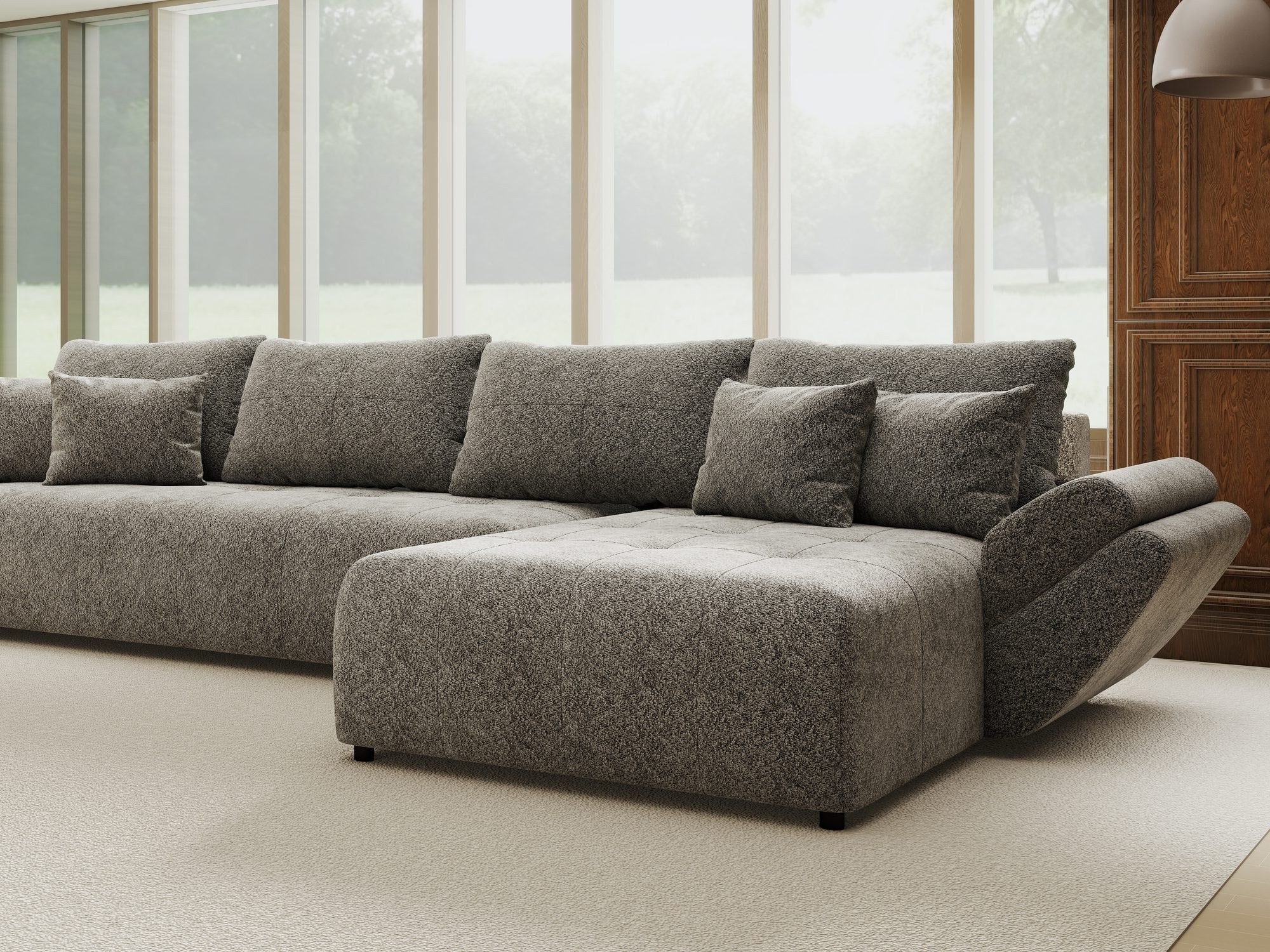 Colțar extensibil dumonde cu ladă de depozitare si sezut confortabil din spuma high-density, Berlin XL Arena Gri Grafit 18 II 350x185 cm