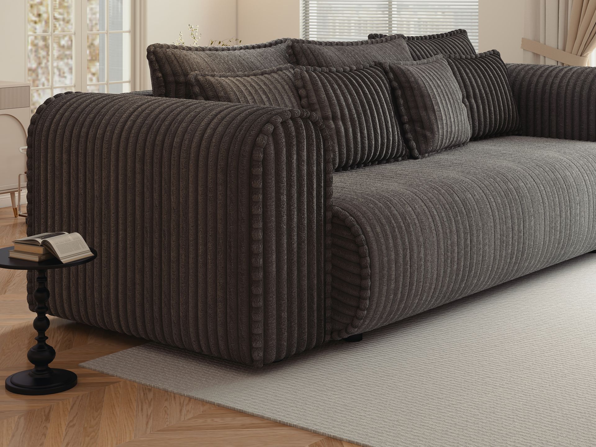 Canapea extensibilă dumonde cu ladă de depozitare si sezut confortabil din spuma high-density, Monaco Mica Tilia Grafit 240x100 cm